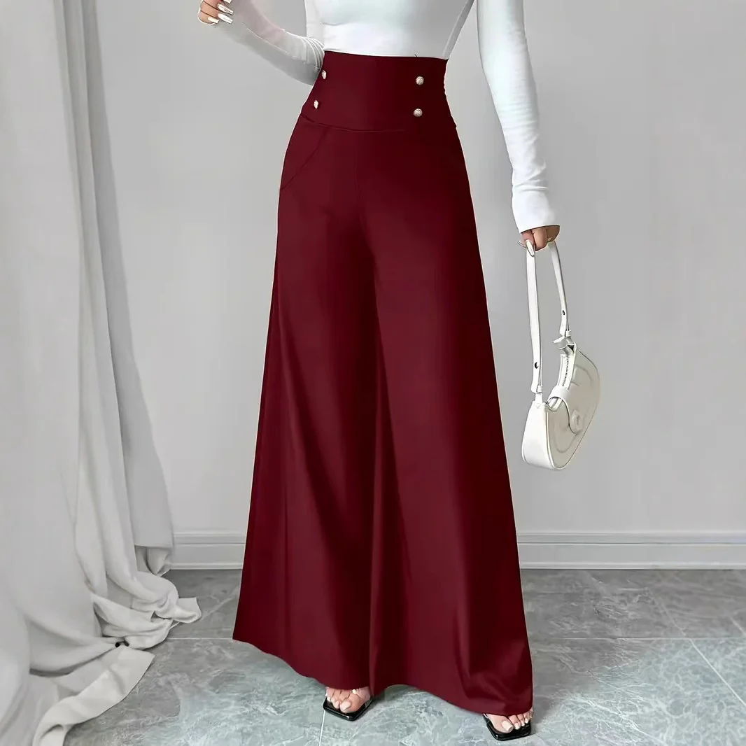Damen Hochtaillierte Palazzo-Hose mit dekorativen Knöpfen R&B - Image 3