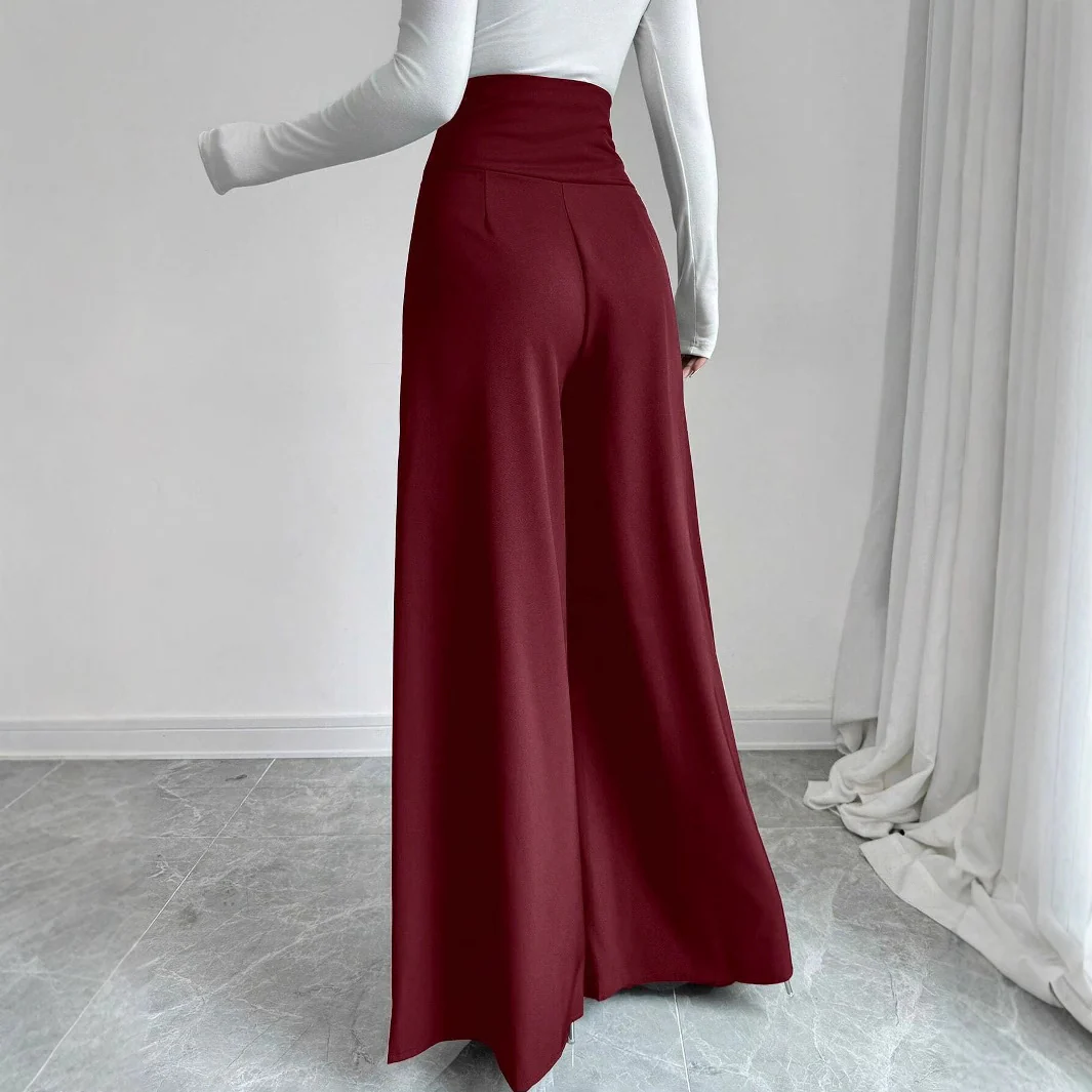 Damen Hochtaillierte Palazzo-Hose mit dekorativen Knöpfen R&B - Image 4