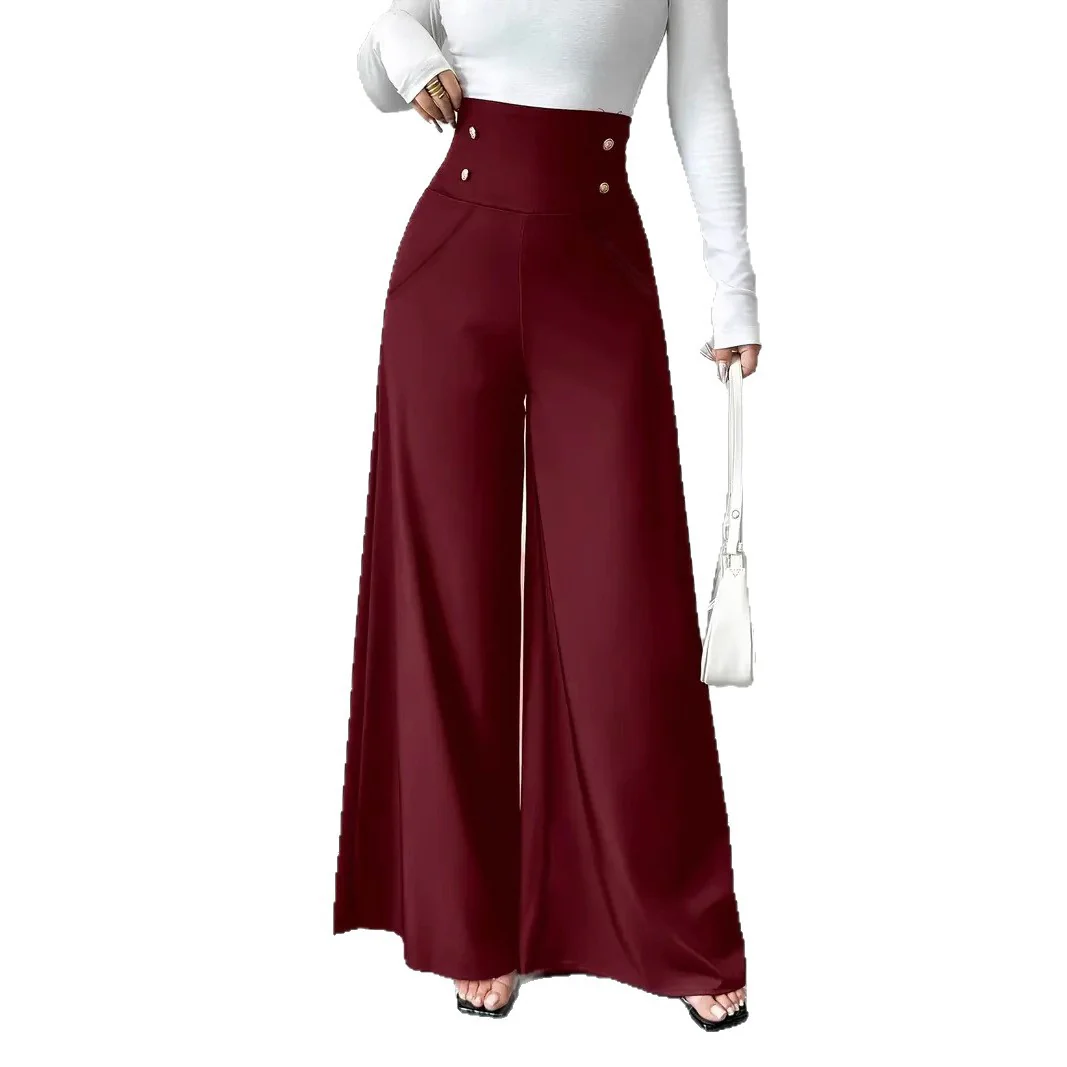 Damen Hochtaillierte Palazzo-Hose mit dekorativen Knöpfen R&B - Image 5