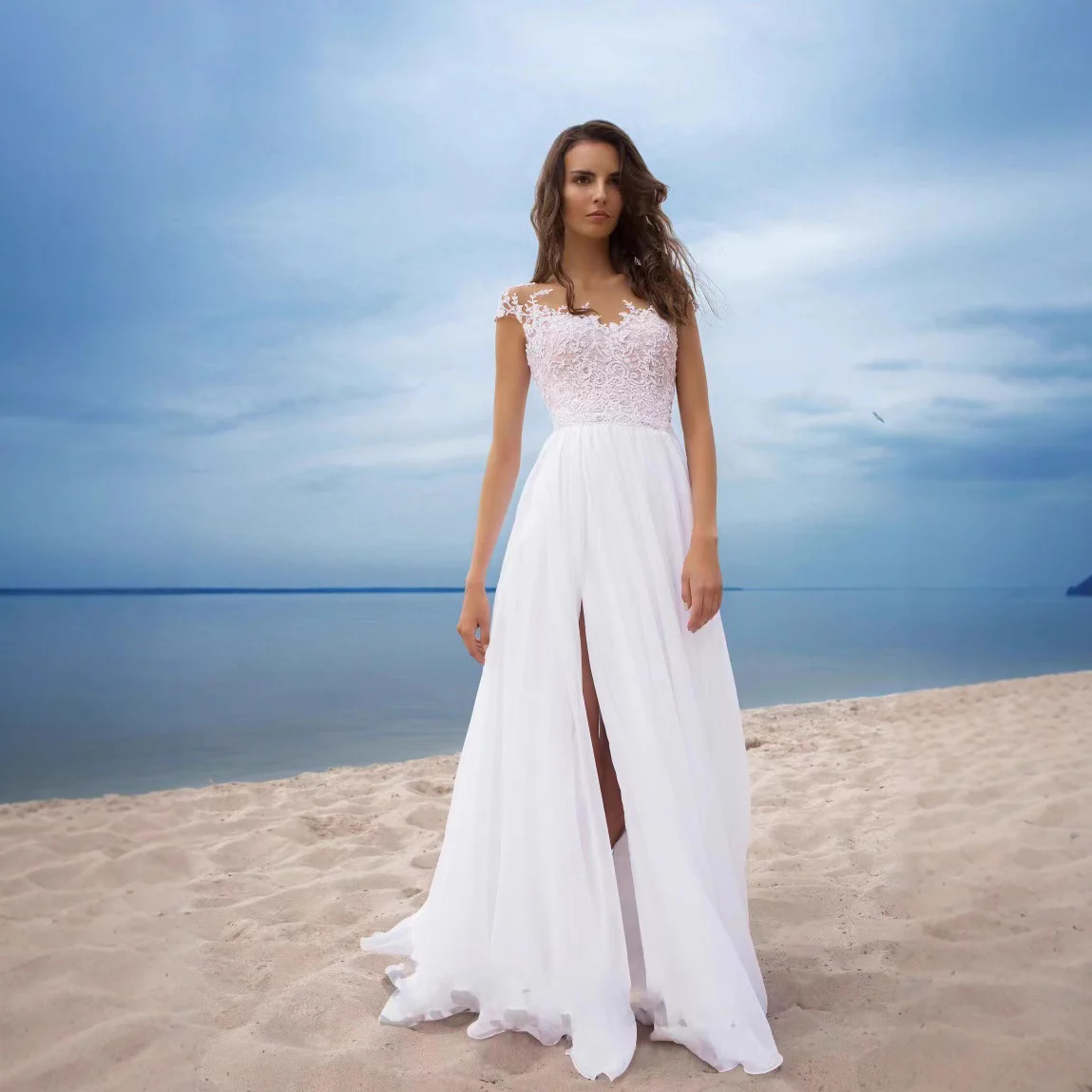 Damen Hochzeitskleid mit elegantem Spitzenoberteil und schwingendem Rock R&B - Image 4