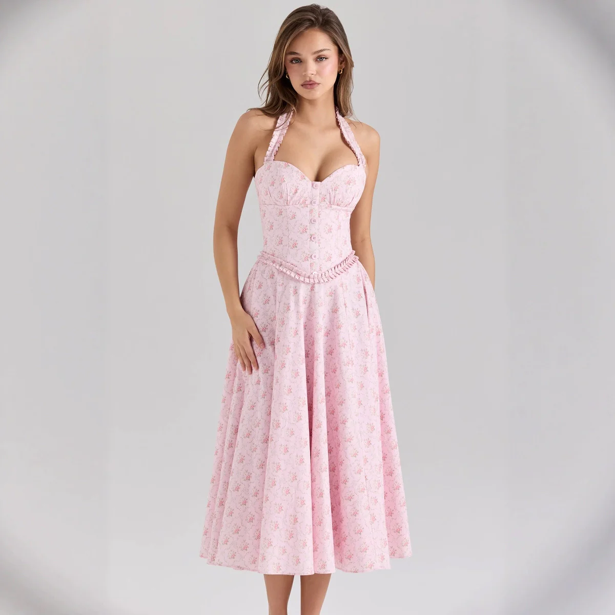 Damen Hochzeitskleid mit geschwungenem Ausschnitt und floralem Design R&B - Image 4