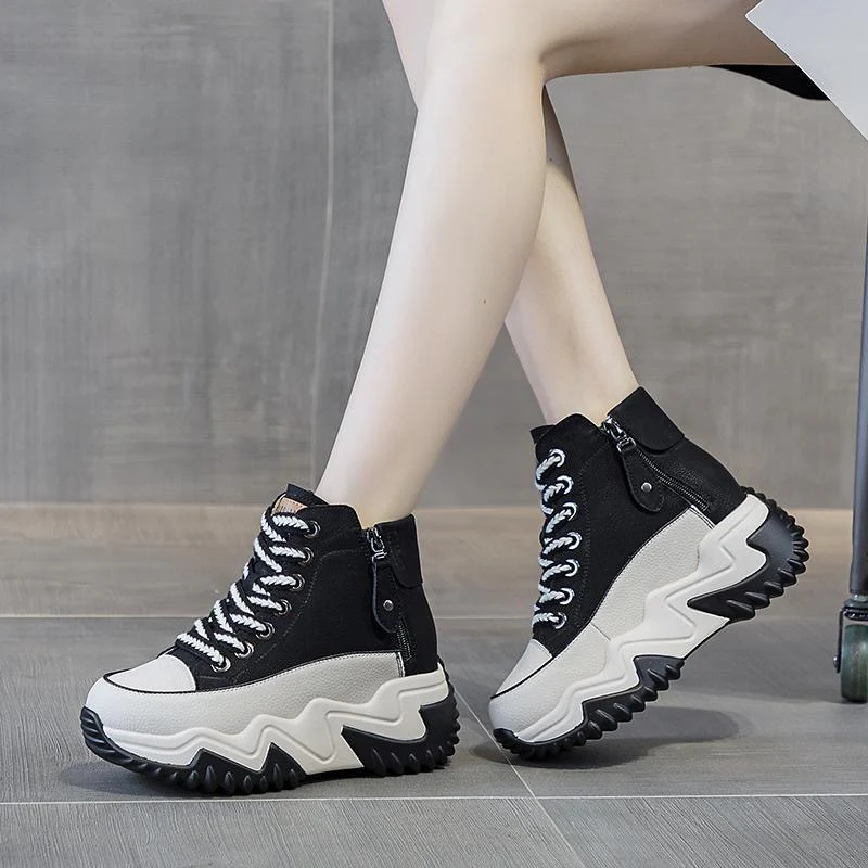 Damen hohe Sneaker mit modischem Reißverschluss und sportlicher Sohle R&B