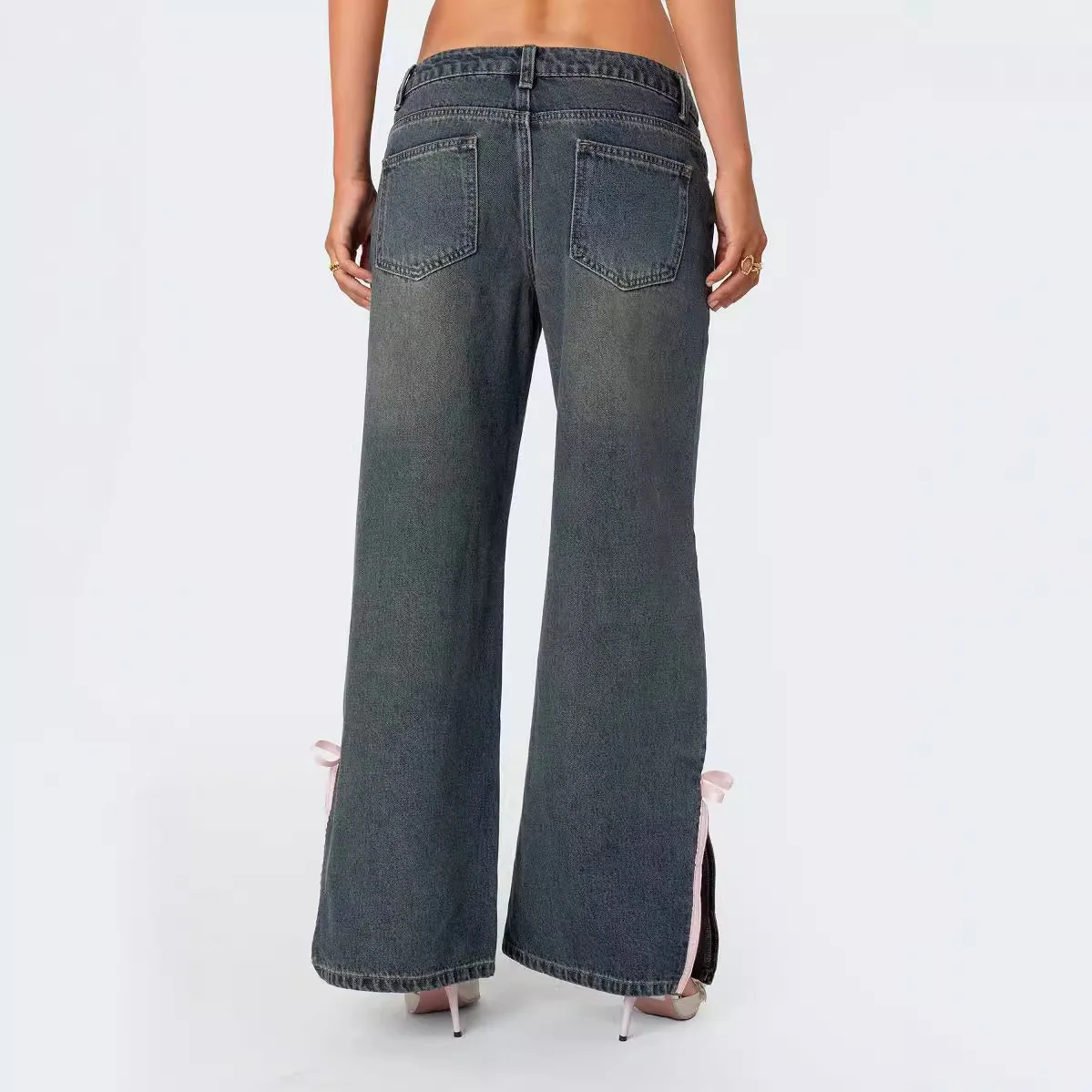 Damen Hohe Taillen Denim-Hose mit modischen Schleifendetails R&B - Image 4