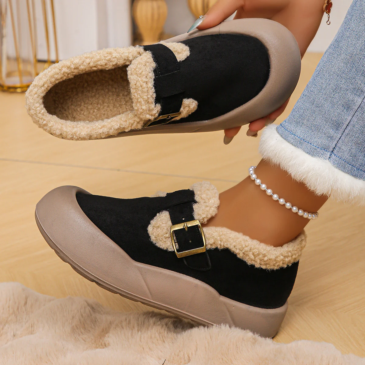 Damen Hüttenschuhe mit warmem Fleecefutter und modischem Schnallen-Detail R&B - Image 9