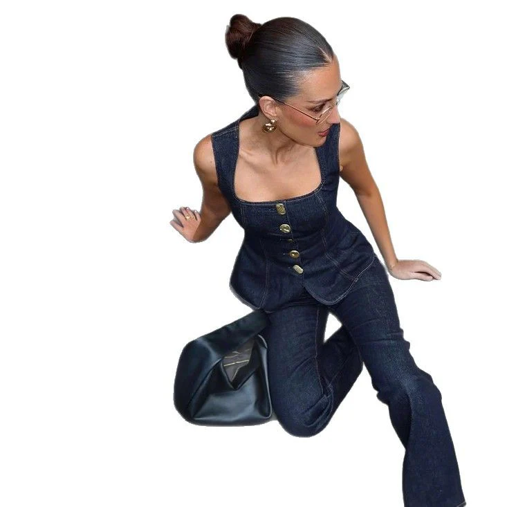 Damen Jeans-Overall mit taillierter Silhouette und eleganten Knopfdetal - Image 5