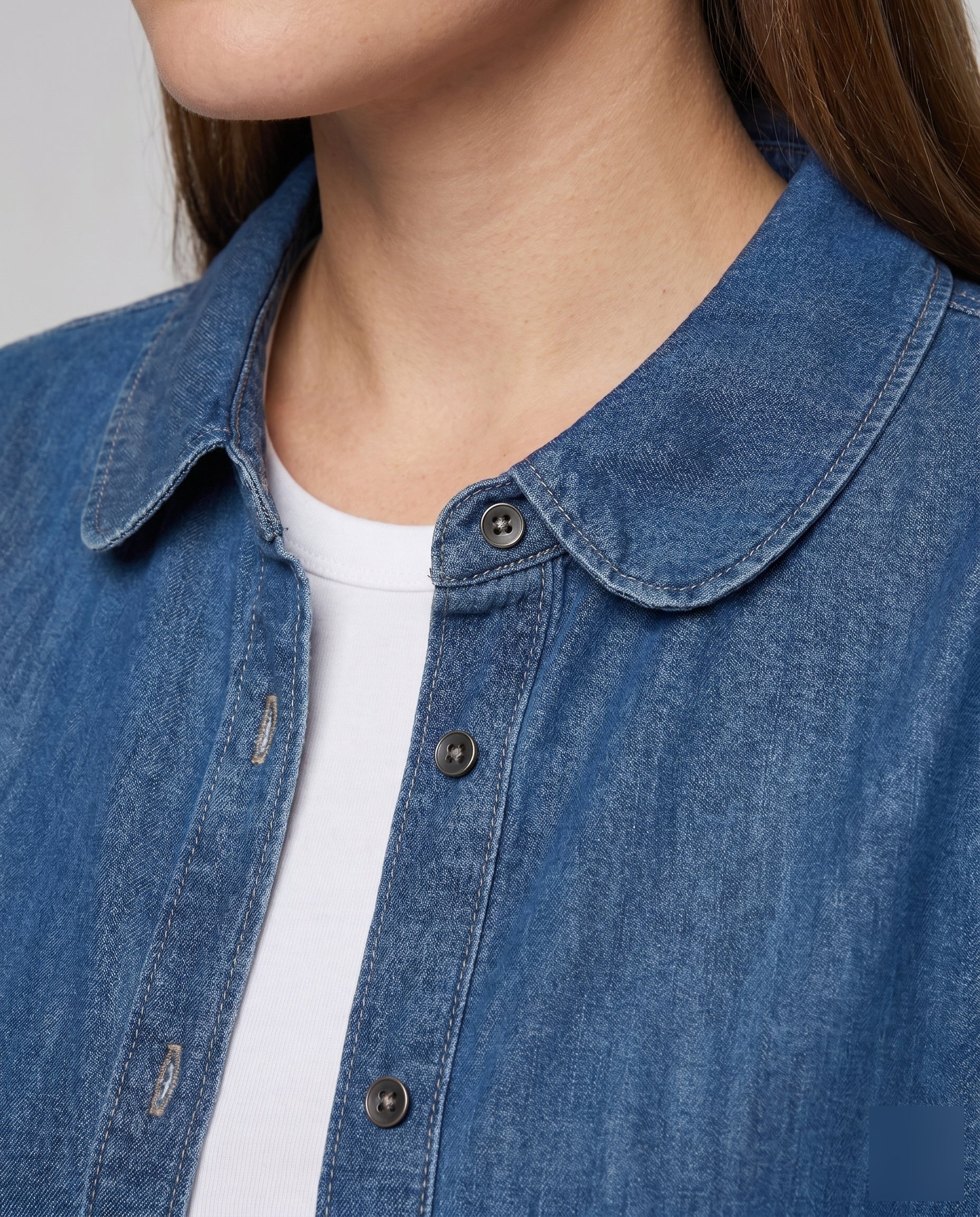Damen Jeanshemd mit klassischem Kragen und knöpfbarem Vorderteil R&B - Image 3