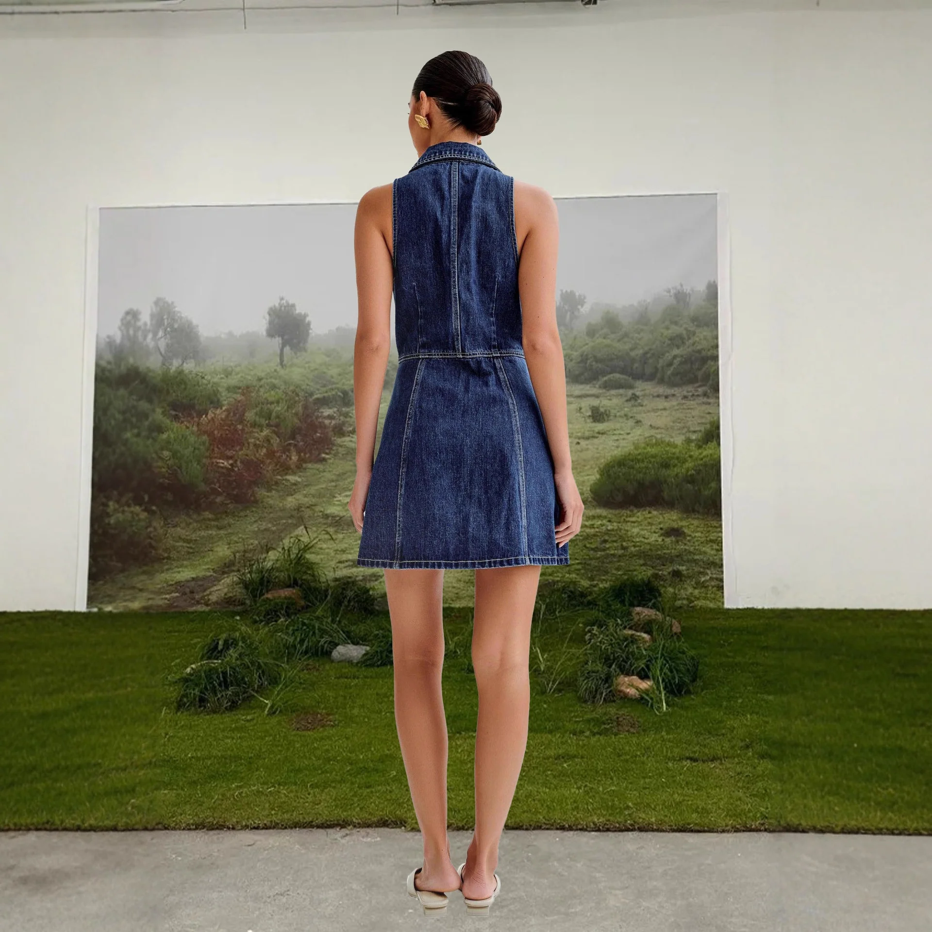 Damen Jeanskleid mit modernem Reverskragen und Knopfdetails R&B - Image 4