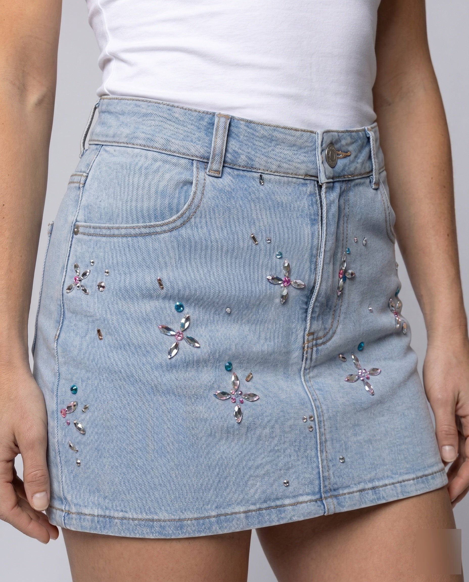 Damen Jeansrock mit funkelnden Schmuckstein-Applikationen R&B - Image 3