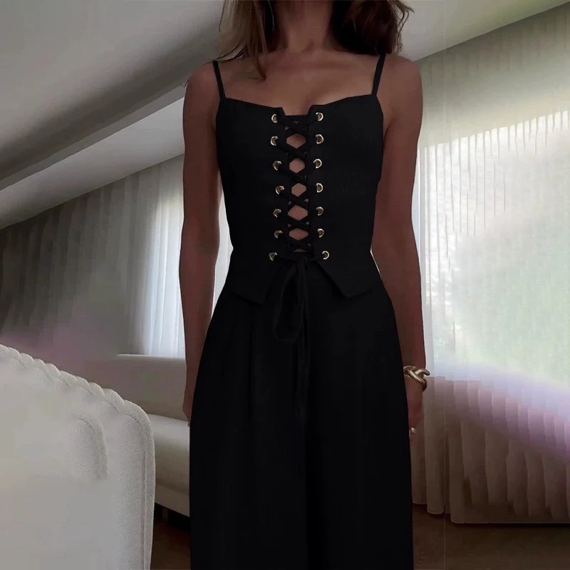 Damen Jumpsuit mit femininer Schnürung und weit geschnittenem Bein R&B - Image 6