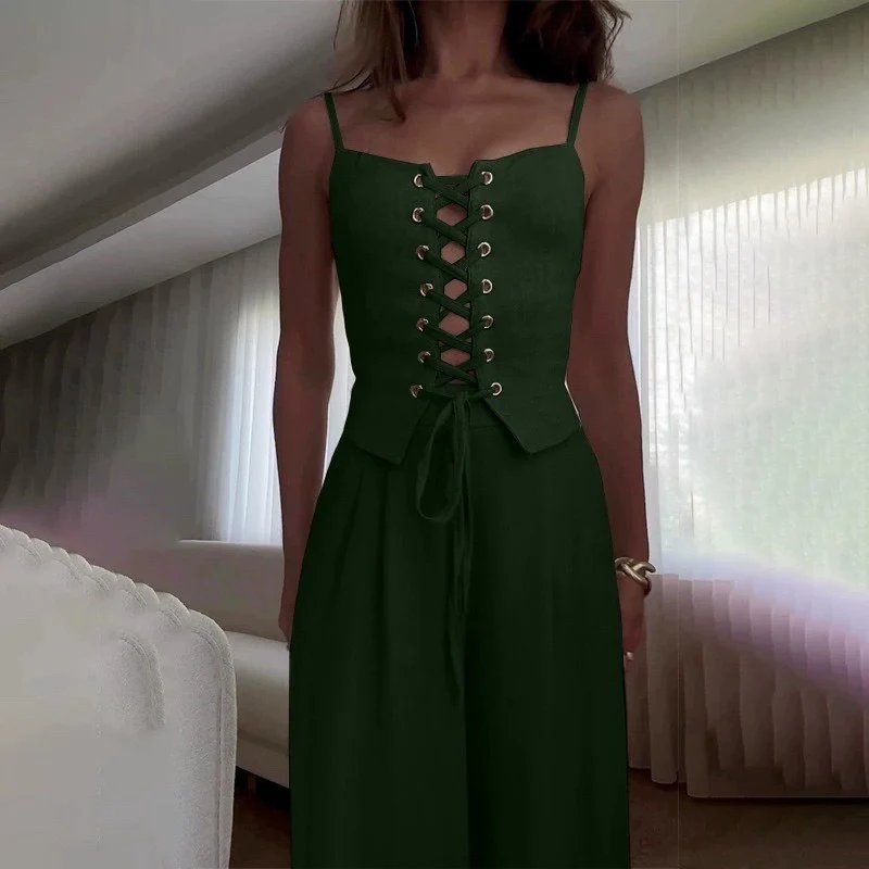 Damen Jumpsuit mit femininer Schnürung und weit geschnittenem Bein R&B - Image 9