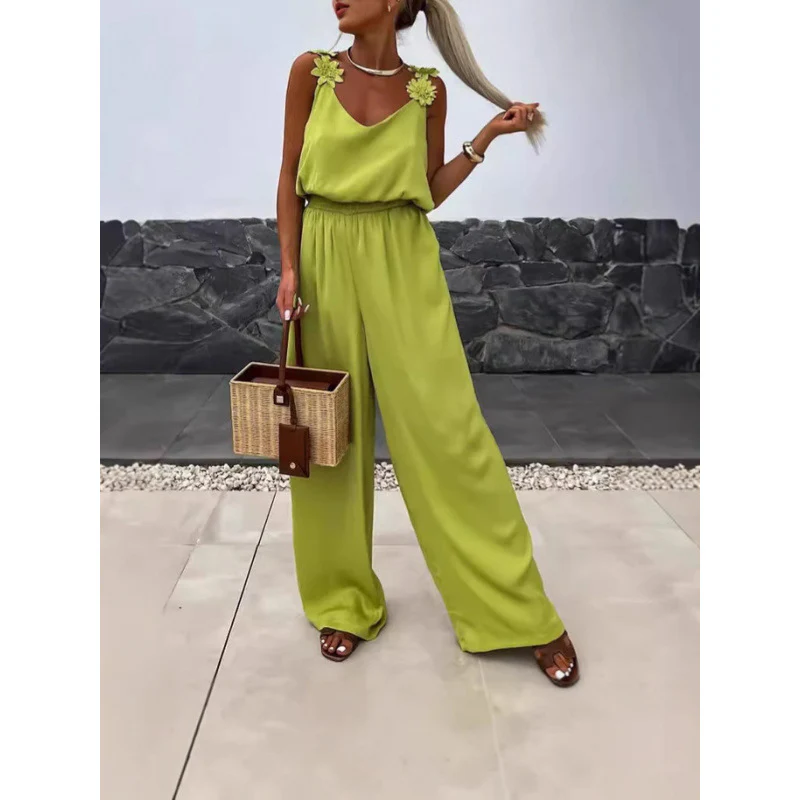 Damen Jumpsuit mit floralen Rüschen und weitem Bein R&B - Image 2