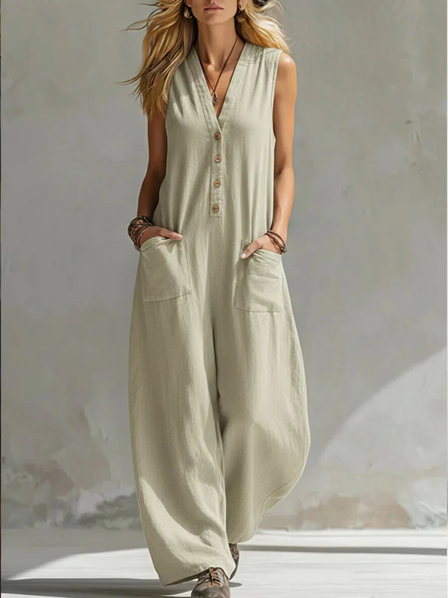 Damen Jumpsuit mit tiefem V-Ausschnitt und praktischen Taschen R&B - Image 10