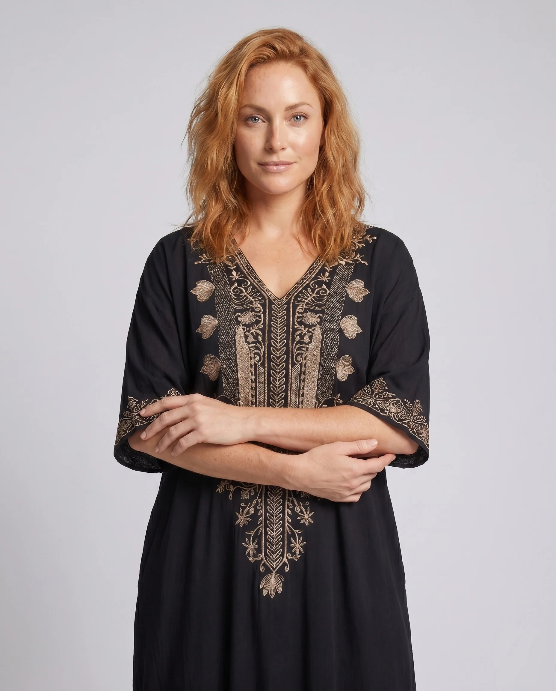 Damen Kaftan mit aufwendiger Stickerei und V-Ausschnitt R&B - Image 2