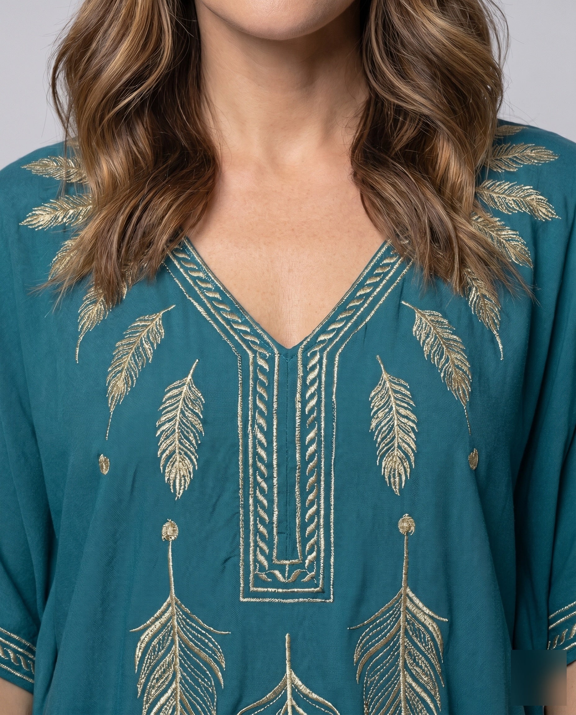 Damen Kaftan mit elegantem V-Ausschnitt und aufwendigen Stickereien R&B - Image 3