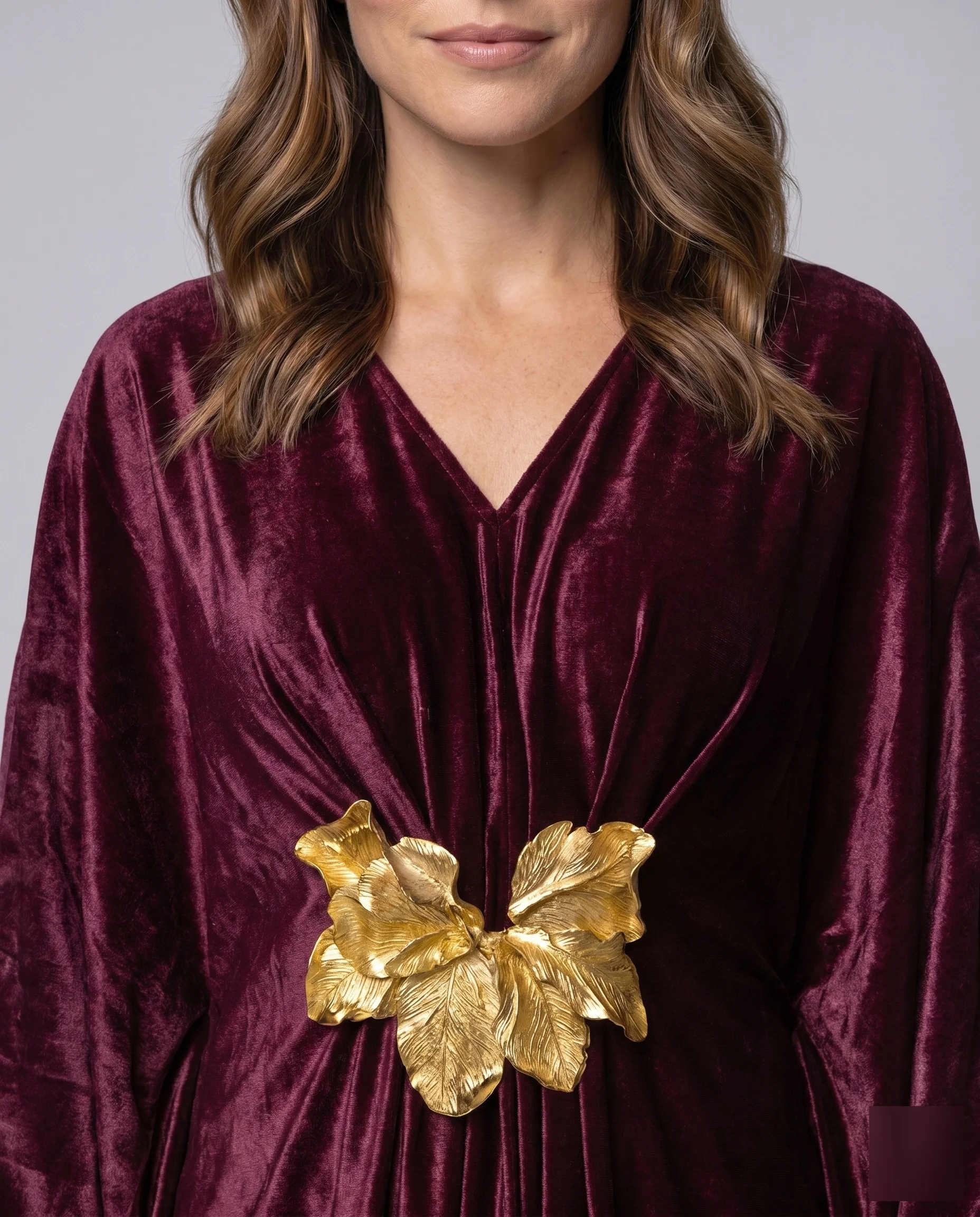Damen Kaftan mit elegantem V-Ausschnitt und bezauberndem Blumenapplikation R&B - Image 3