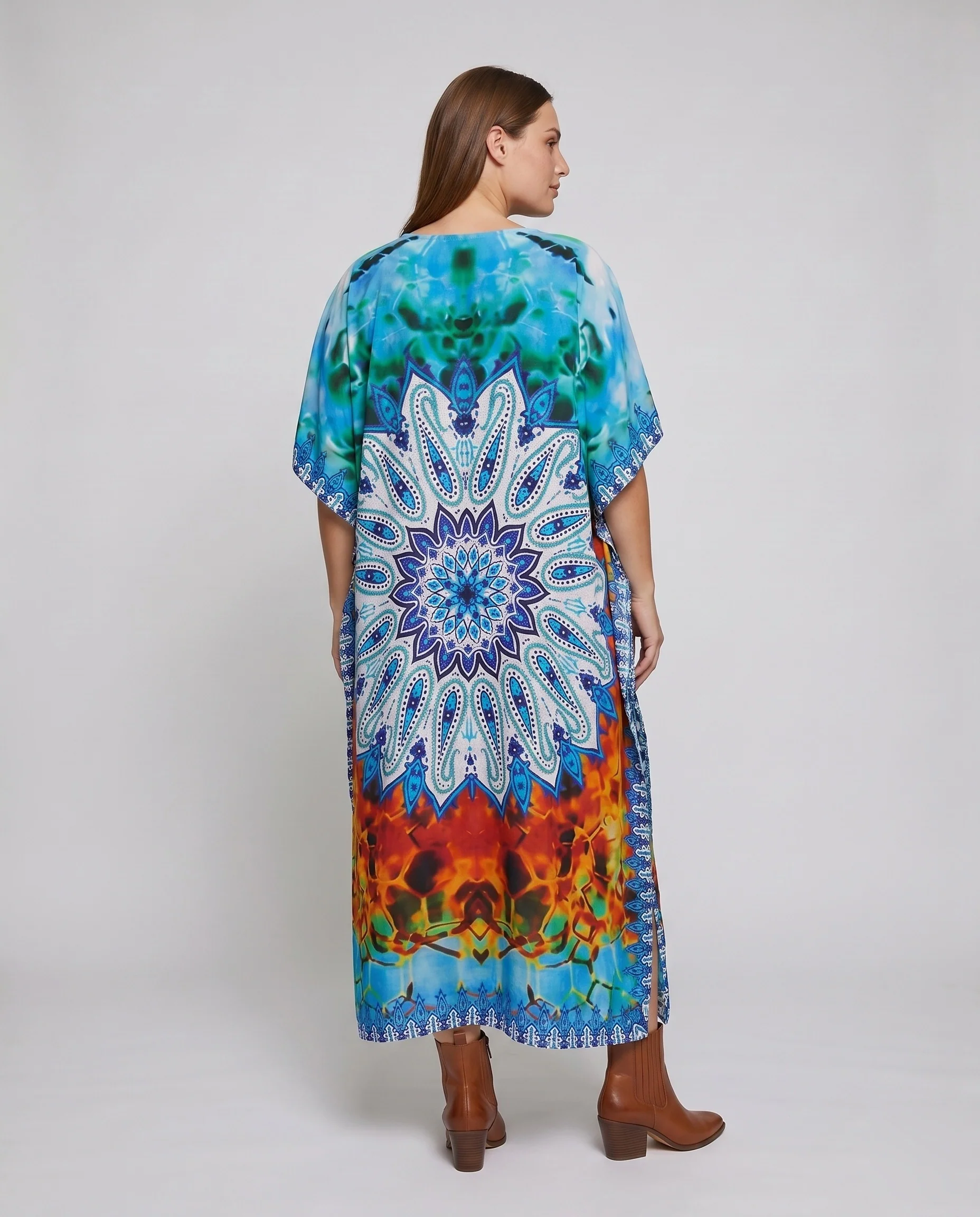 Damen Kaftan mit künstlerischem Batikmuster und elegantem Saum R&B - Image 4