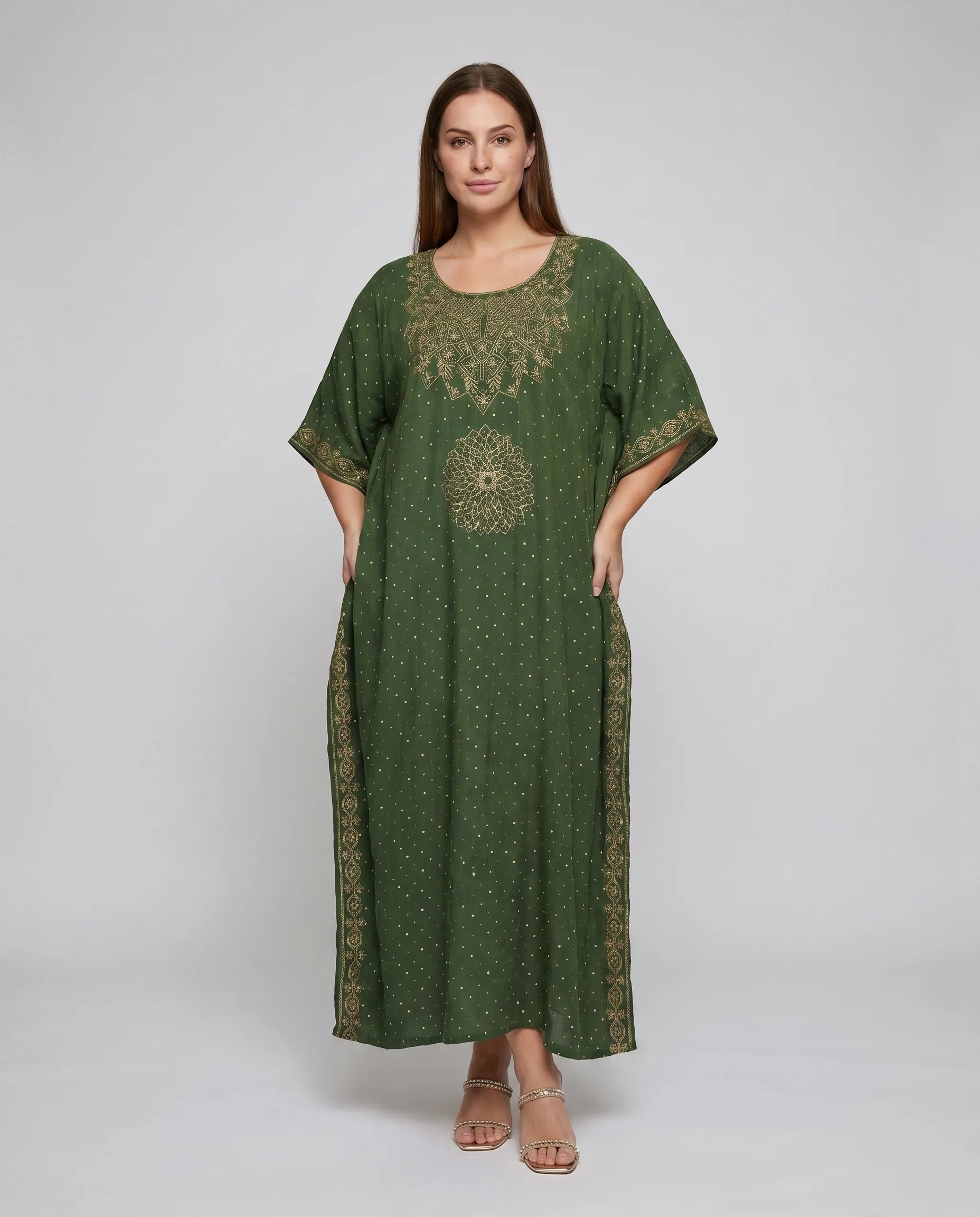 Damen Kaftan mit kunstvollem Goldstich und elegantem Muster R&B