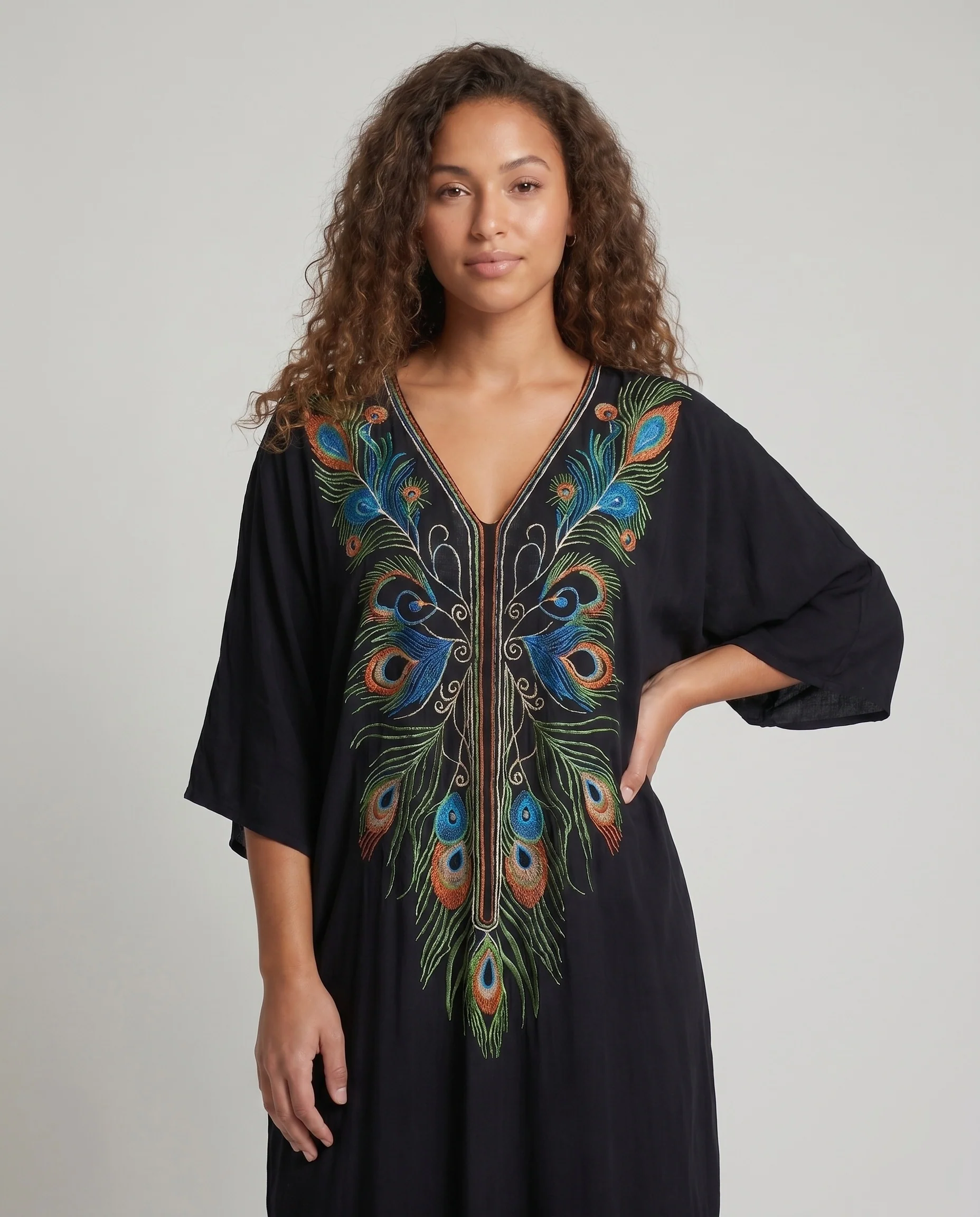 Damen Kaftan mit kunstvollem Pfauenmuster und lässigem Schnitt R&B - Image 2