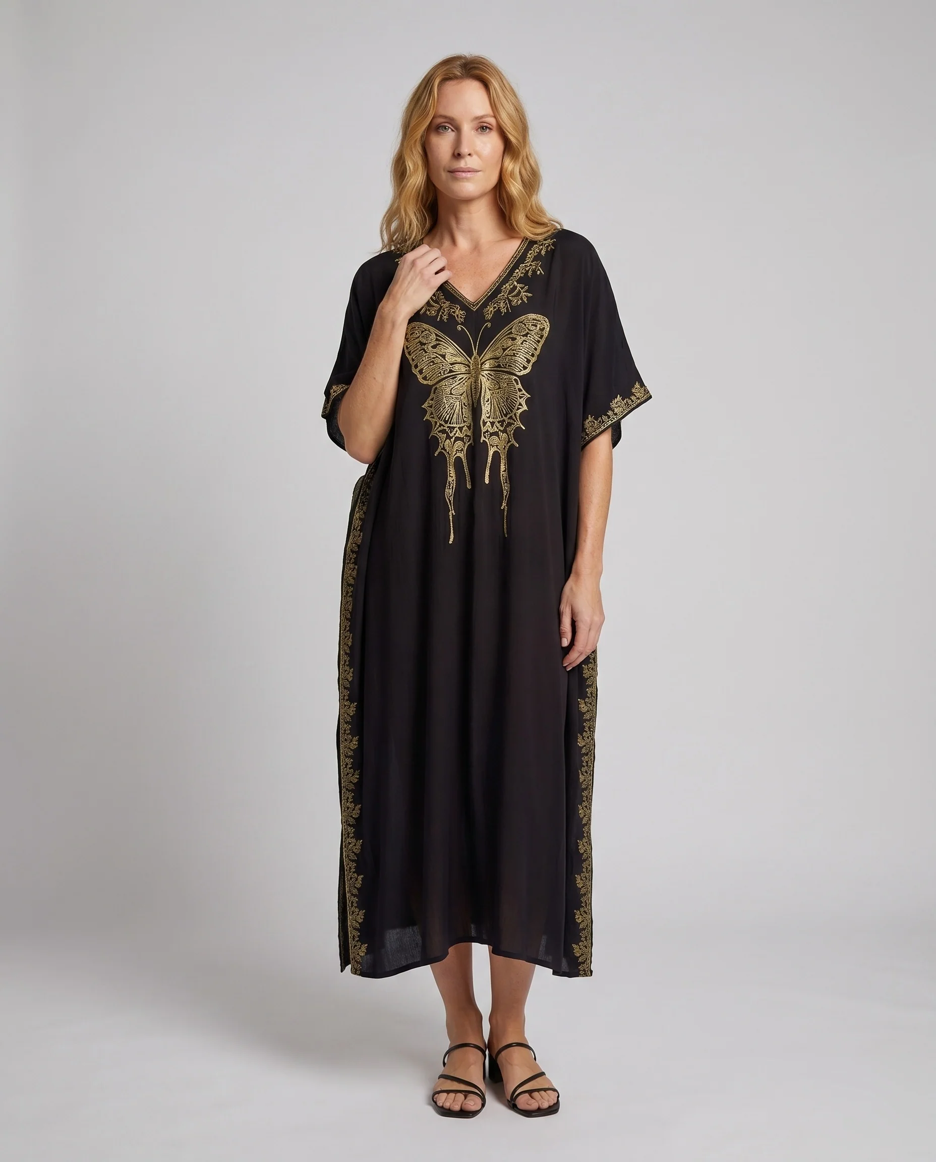 Damen Kaftan mit raffinierten Bestickungen und weiten Ärmeln R&B