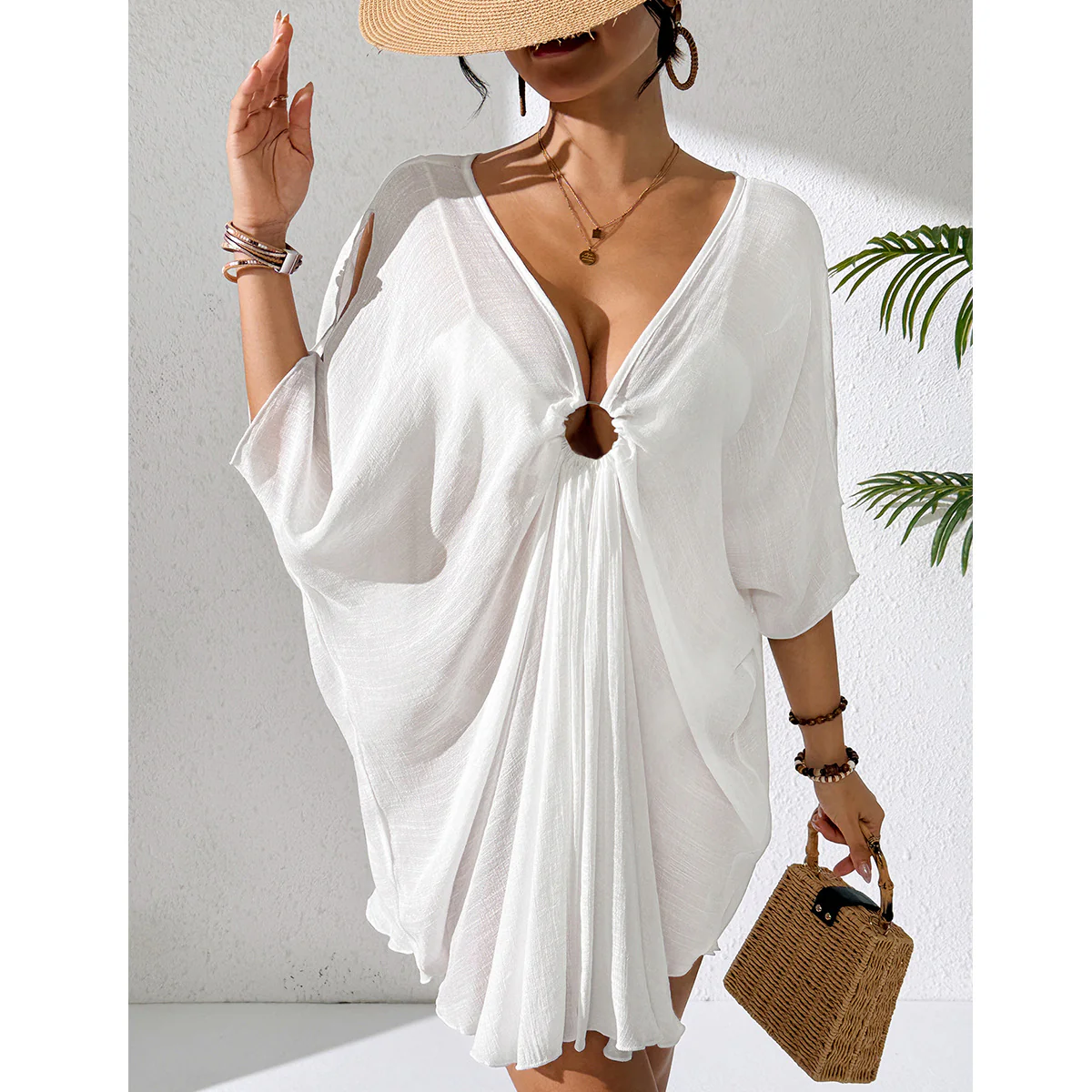 Damen Kaftan mit tiefem V-Ausschnitt und zurückgezogenem Design R&B - Image 2