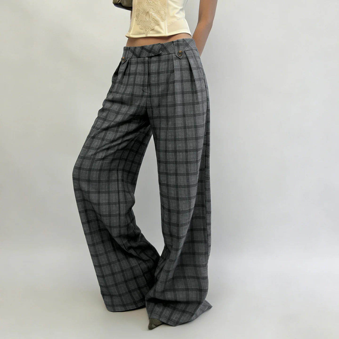 Damen Karierte Culotte-Hose mit hohem Taillenbund und eleganter Faltenlegung R&B - Image 2