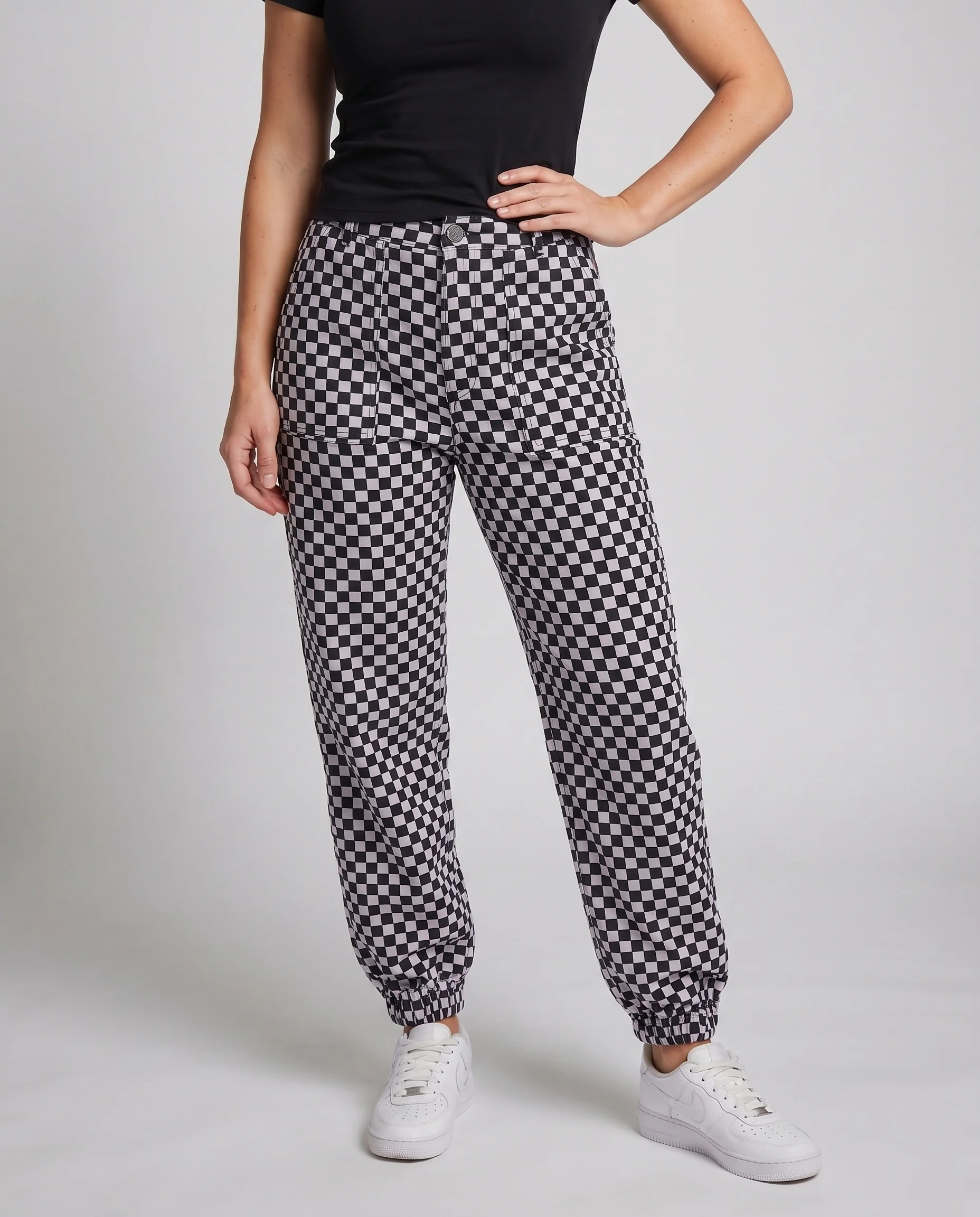 Damen Karottenhose mit Schachbrett-Muster und elastischem Bund R&B - Image 2