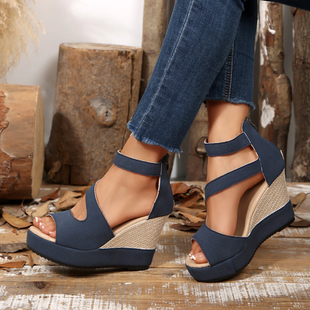 Damen Keil-Sandalen mit atmungsaktiven Riemen und rutschfester Sohle R&B