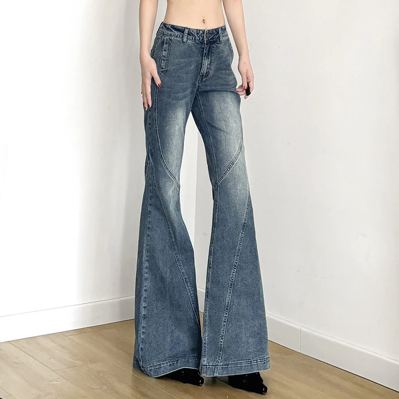 Damen klassische Flared Jeans mit hoher Taille und ausgefranstem Saum Heidi-Mode - Image 4