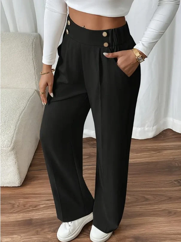 Damen Klassische weite Hose mit Knopfleiste und Taschen R&B - Image 7