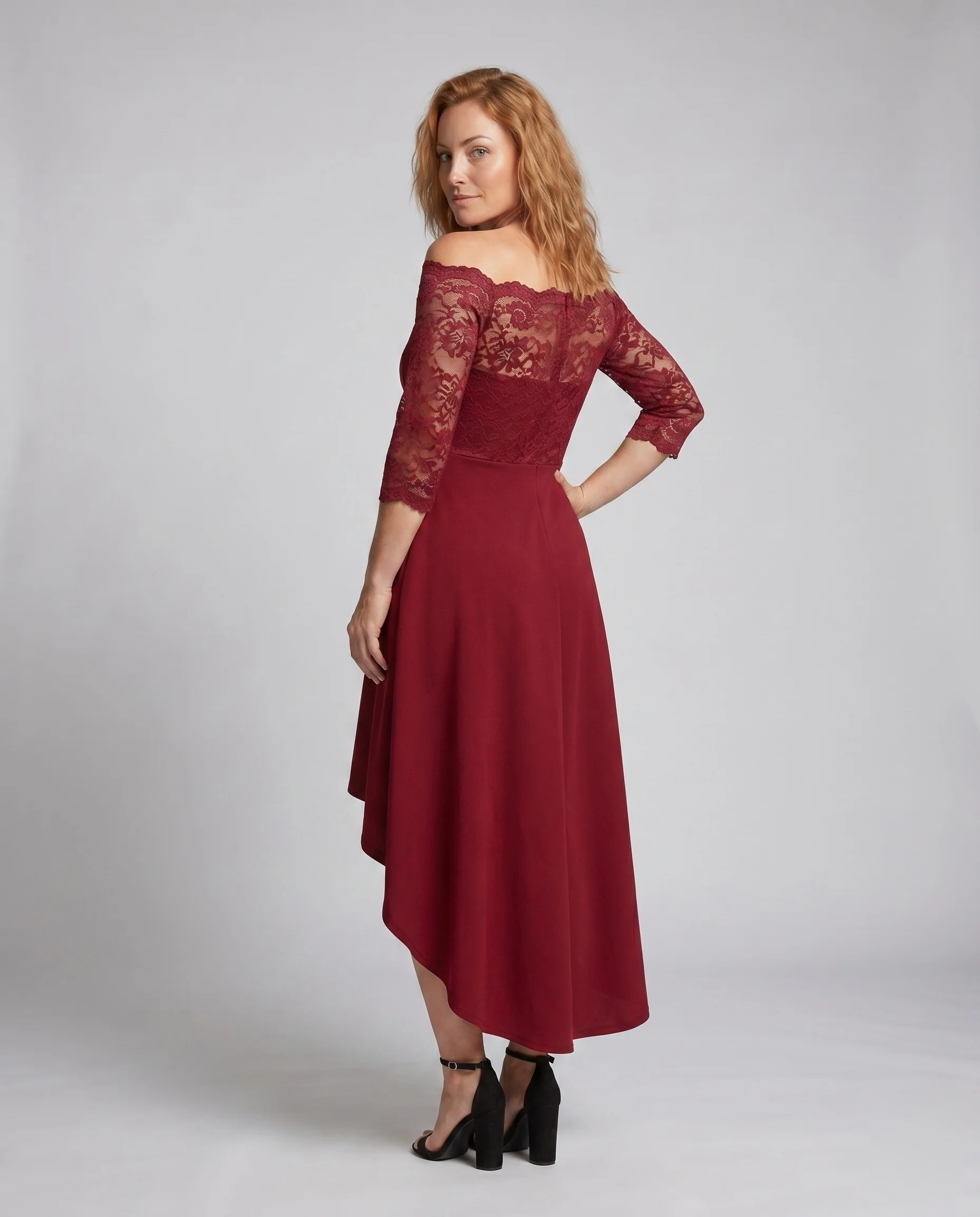 Damen Kleid mit asymmetrischem Saum und Spitze R&B - Image 4