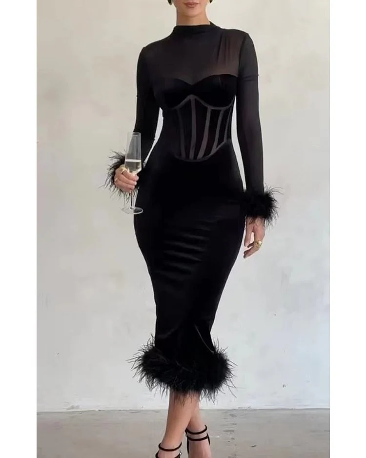 Damen Kleid mit eleganten Puffärmeln und figurformender Corsage R&B - Image 3