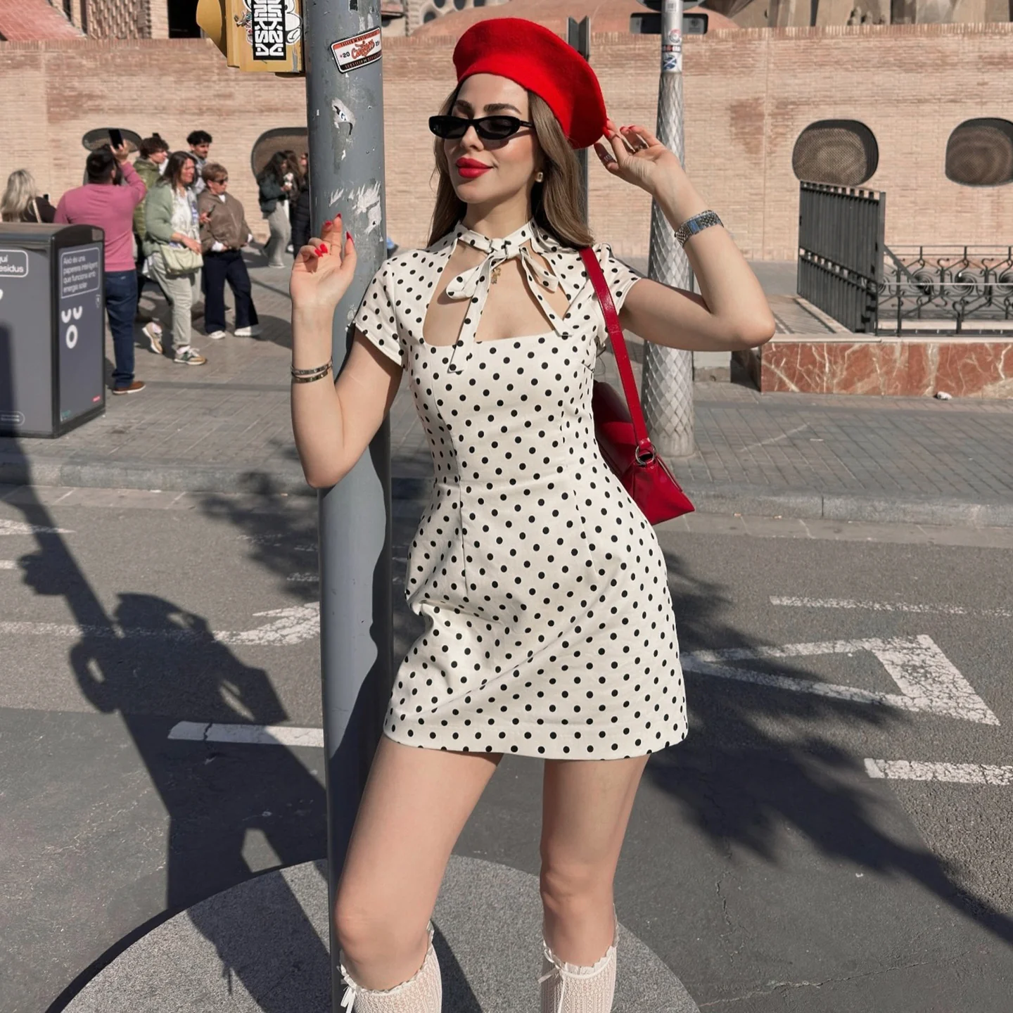 Damen Kleid mit Polka-Dots und hohem Kragen R&B - Image 2