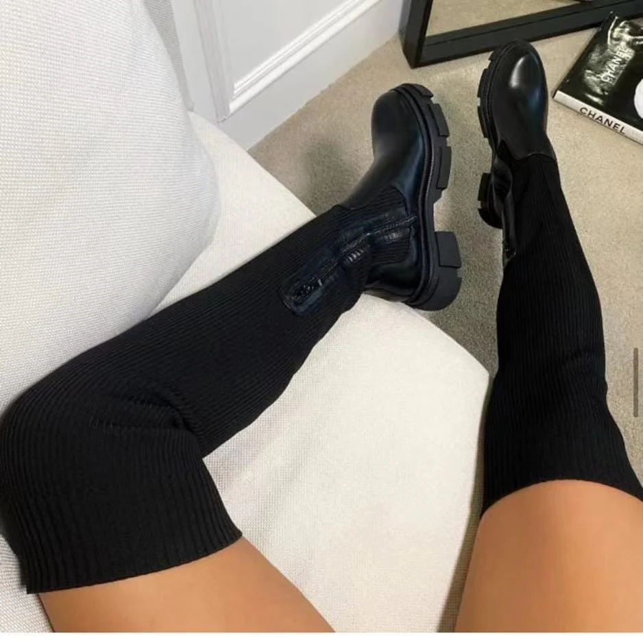 Damen Knöchelhohe Stiefel mit elastischem Strick-Obermaterial und robustem Profil R&B - Image 3