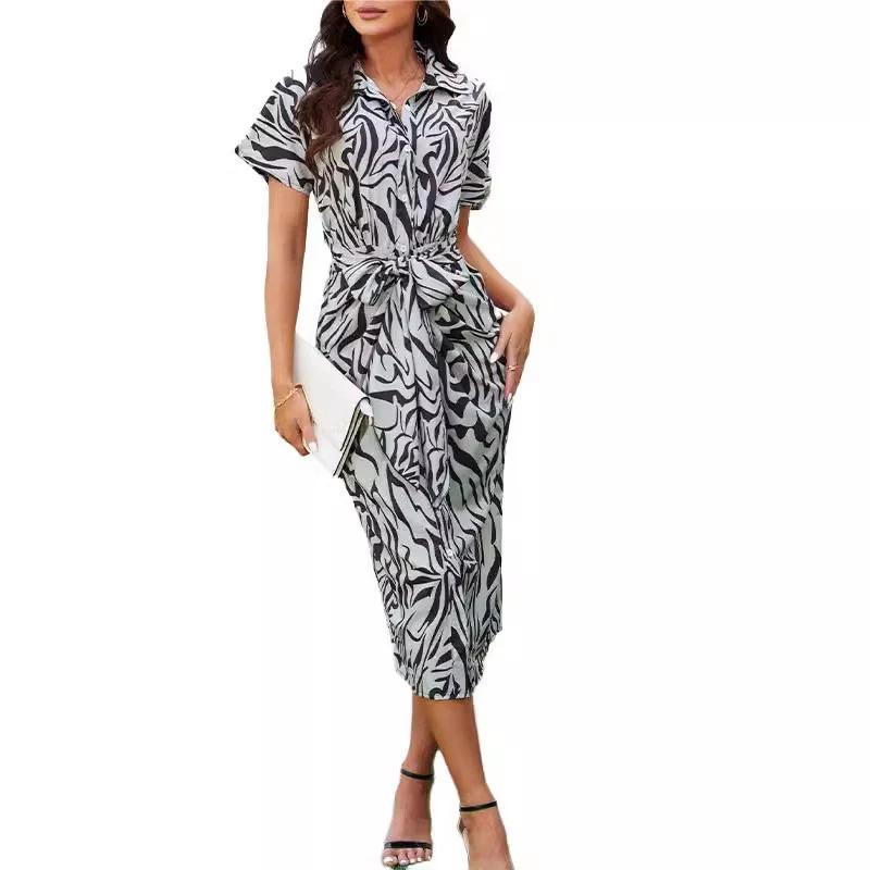 Damen Knotenkleid mit modischem Zebra-Print und schickem Hemdkragen R&B - Image 4