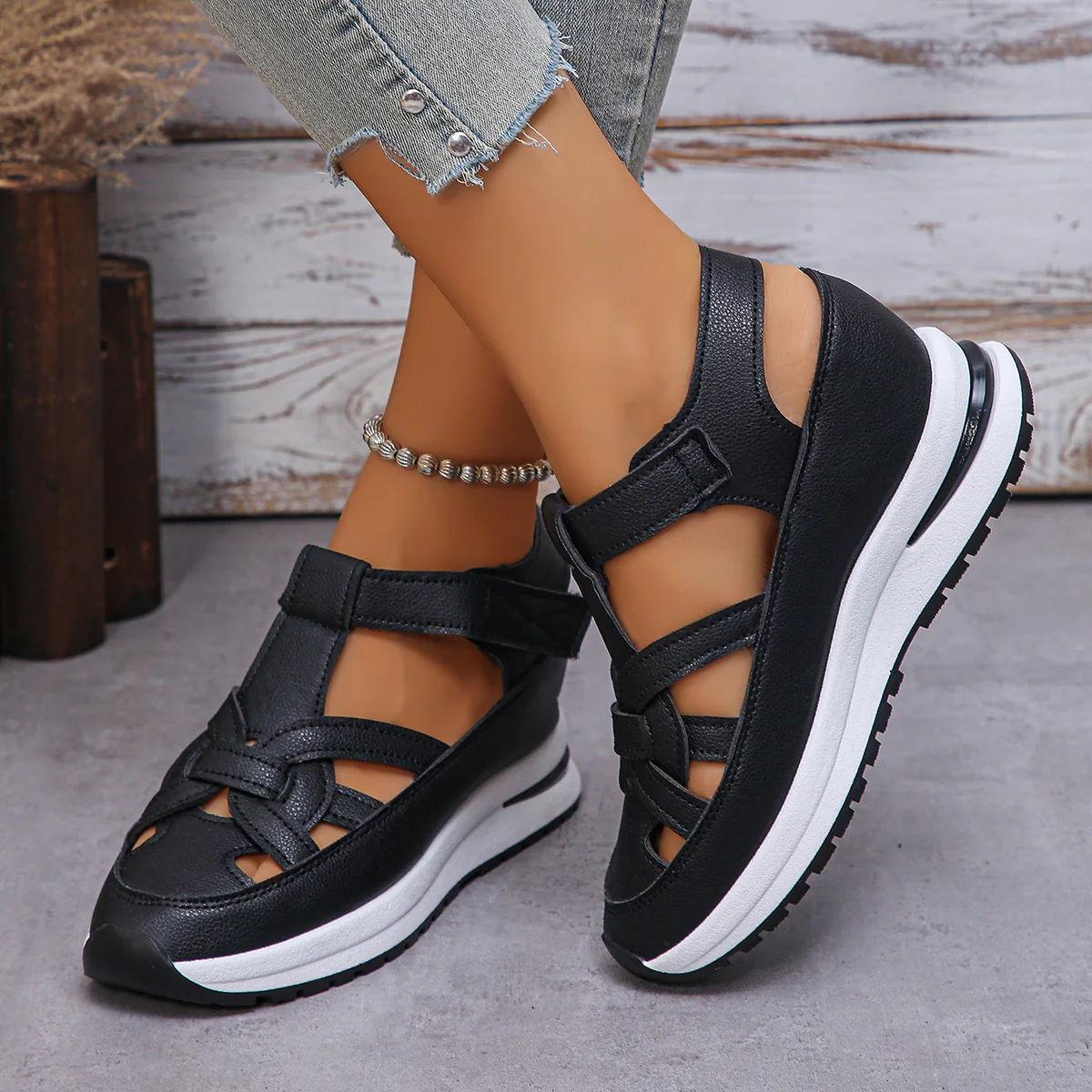Damen Komfortable Keilsneaker mit verstellbaren Riemen und ergonomischem Fußbett R&B - Image 9