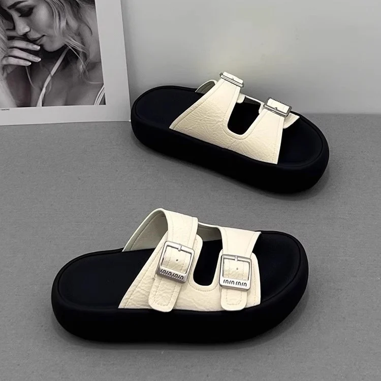 Damen komfortable Plattform-Pantoletten mit verstellbaren Riemen und ergonomischer Innensohle R&B - Image 3