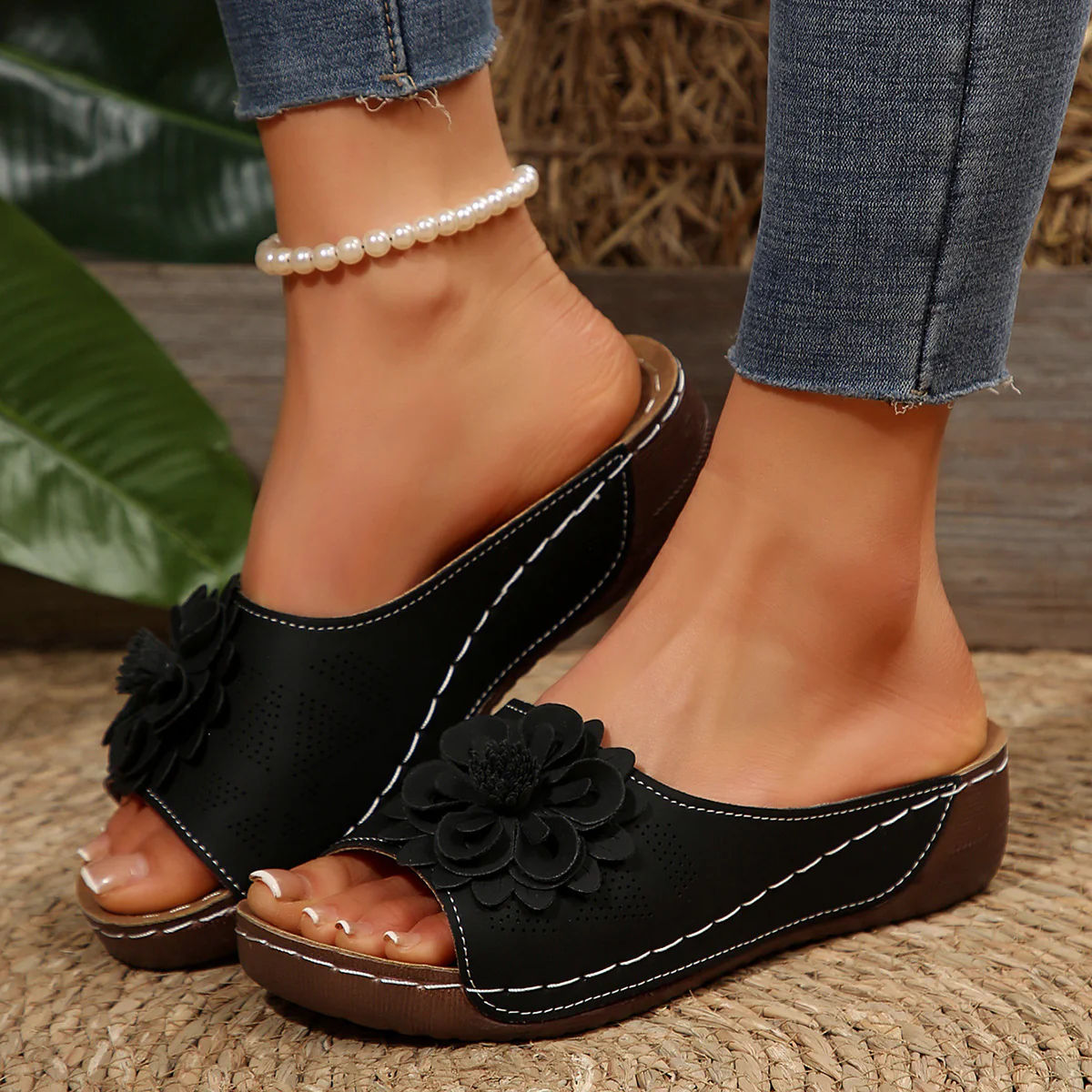 Damen bequeme Sandalen mit floralem Dekor und atmungsaktiver Lochstruktur R&B - Image 3