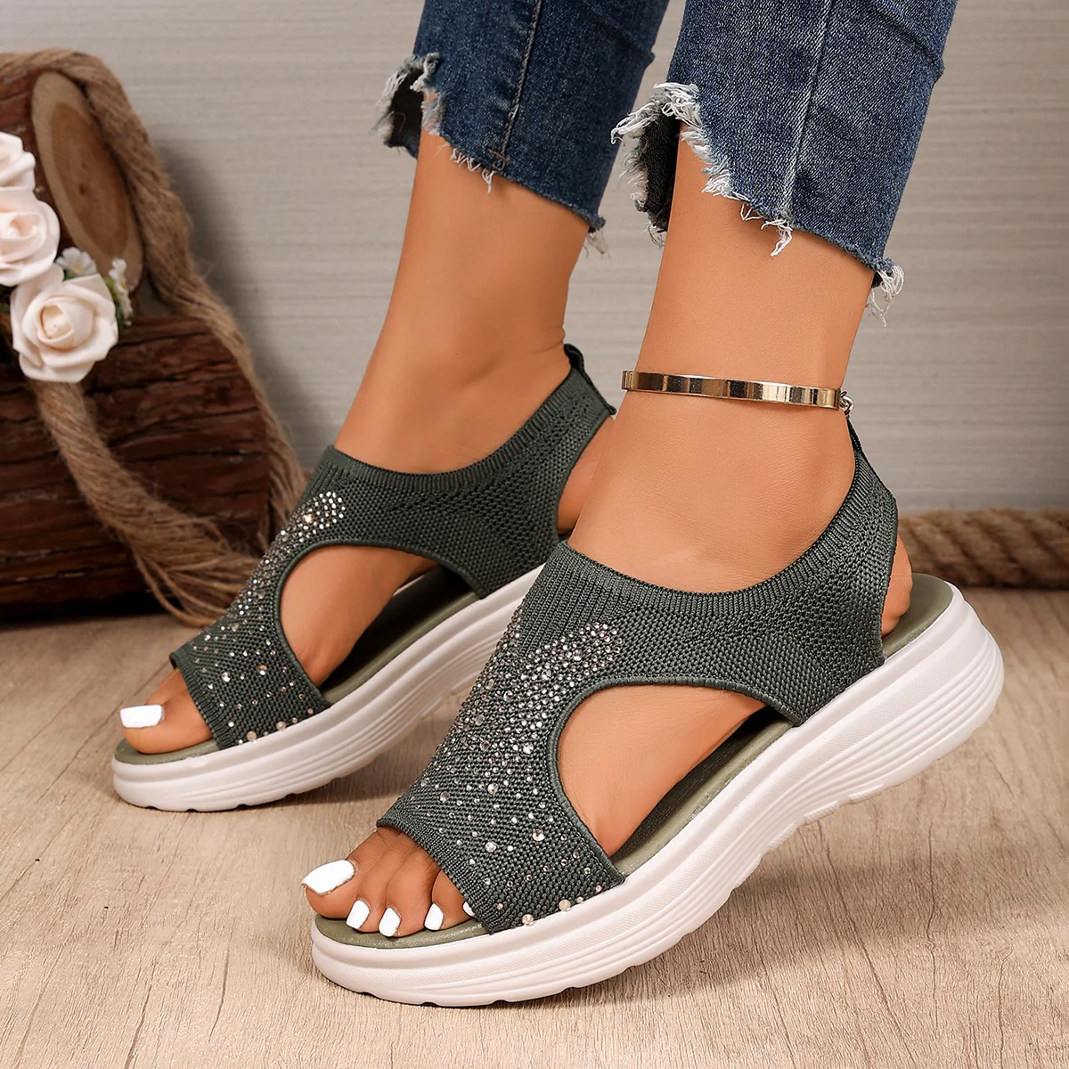 Damen Komfortable Sandalen mit Strass R&B - Image 11