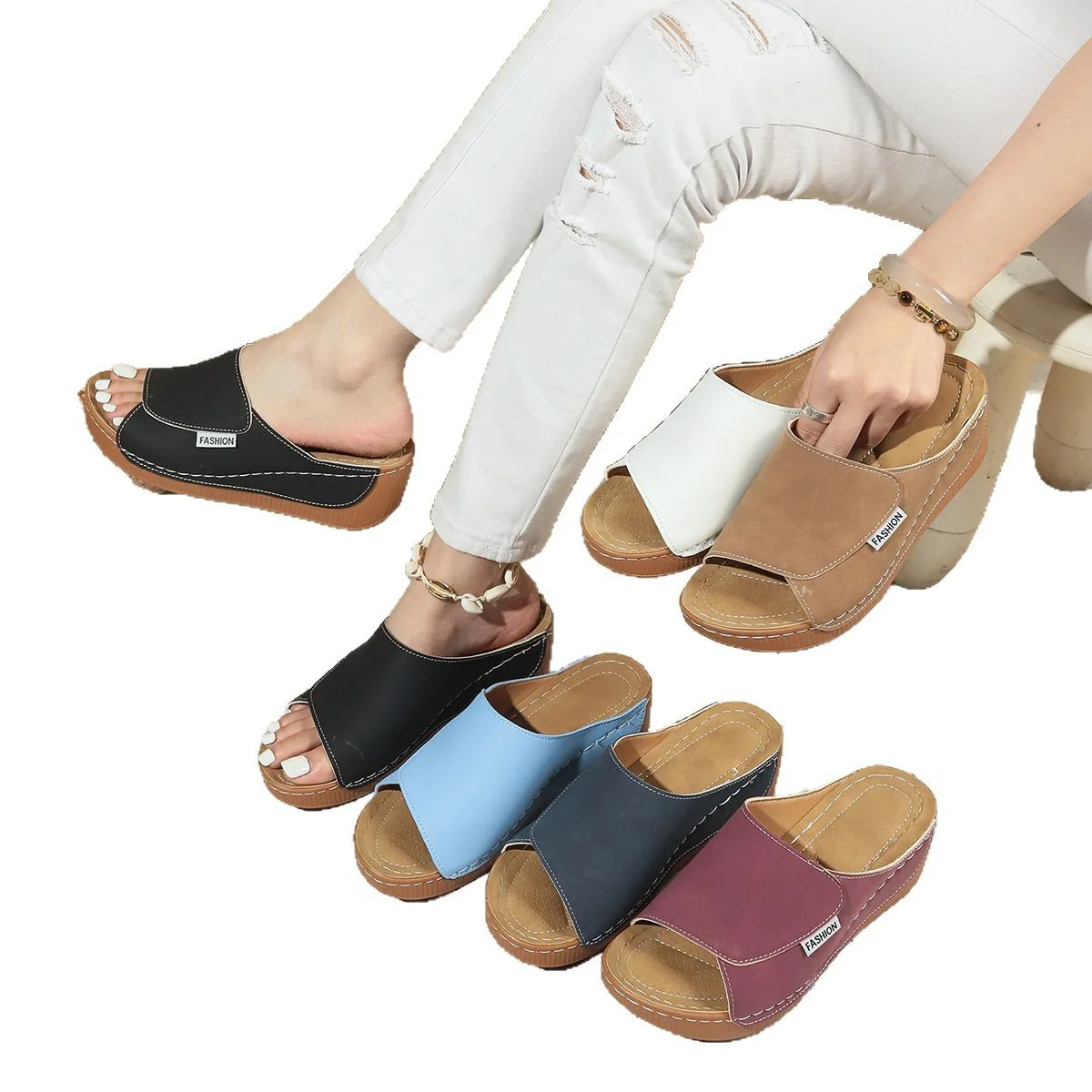Damen Komfortable Wedge-Pantoletten mit flexibler Sohle und stylischem Riemen R&B - Image 7