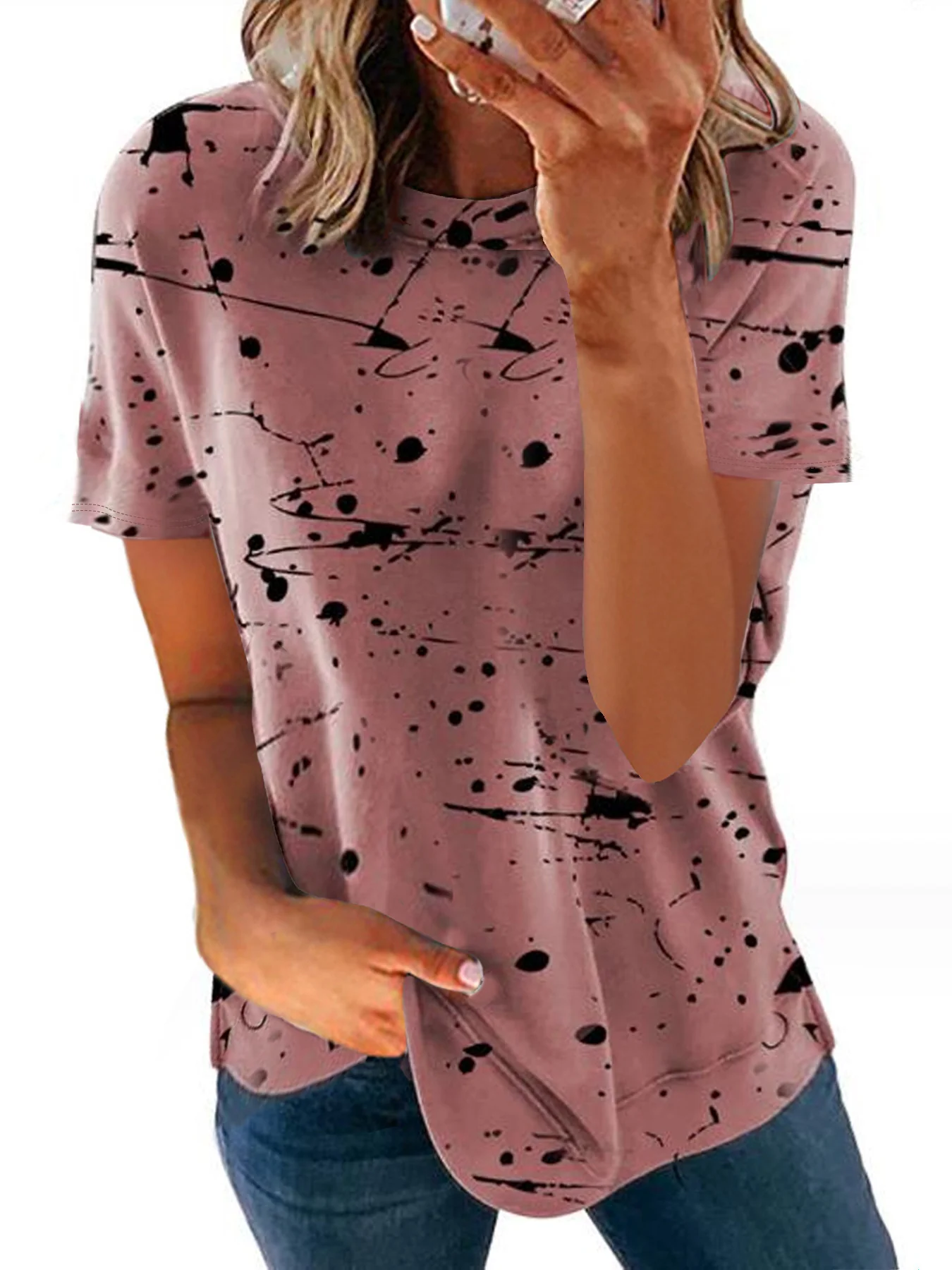 Damen Kreatives Kurzarm-T-Shirt mit modernem Spritzdesign R&B - Image 7