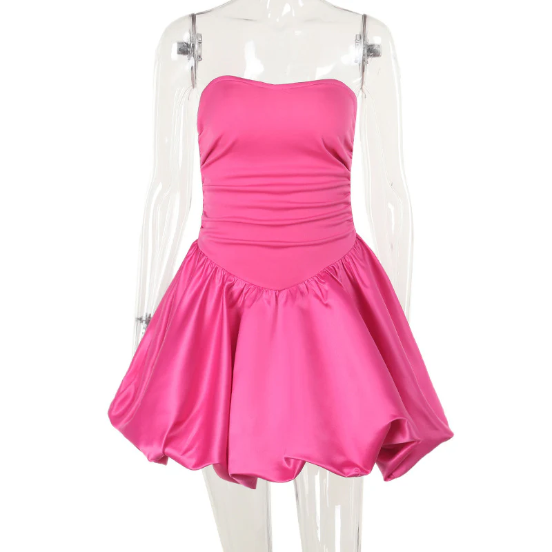 Damen kurzes A-Linien Kleid mit schulterfreiem Design und glatter Satin-Oberfläche R&B - Image 6