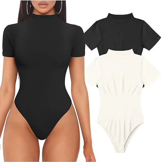Damen Kurzarm Bodysuit mit hohem Kragen R&B - Image 6
