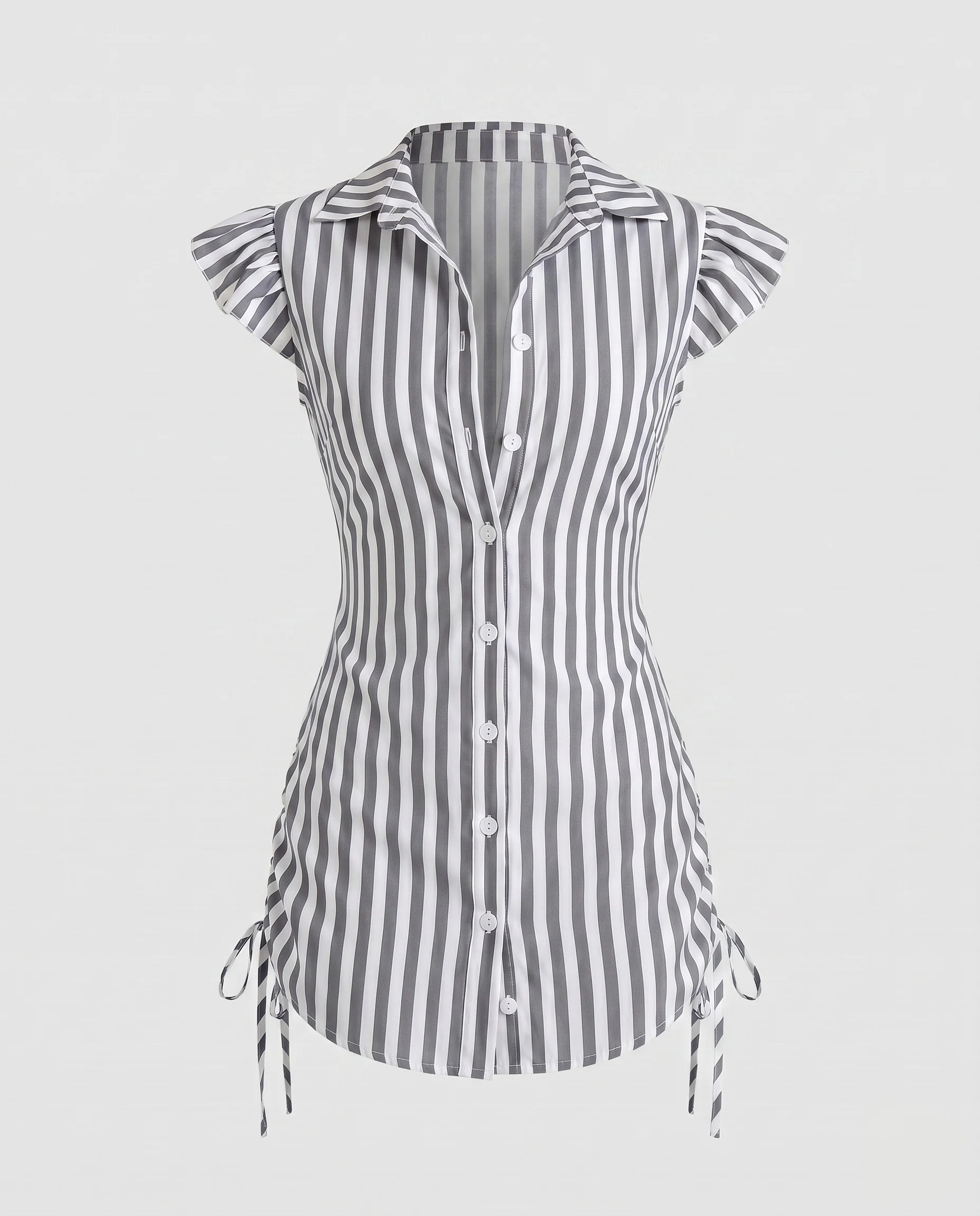 Damen Kurzarm Hemdkleid mit Rüschendetails und Knopfleiste R&B - Image 6