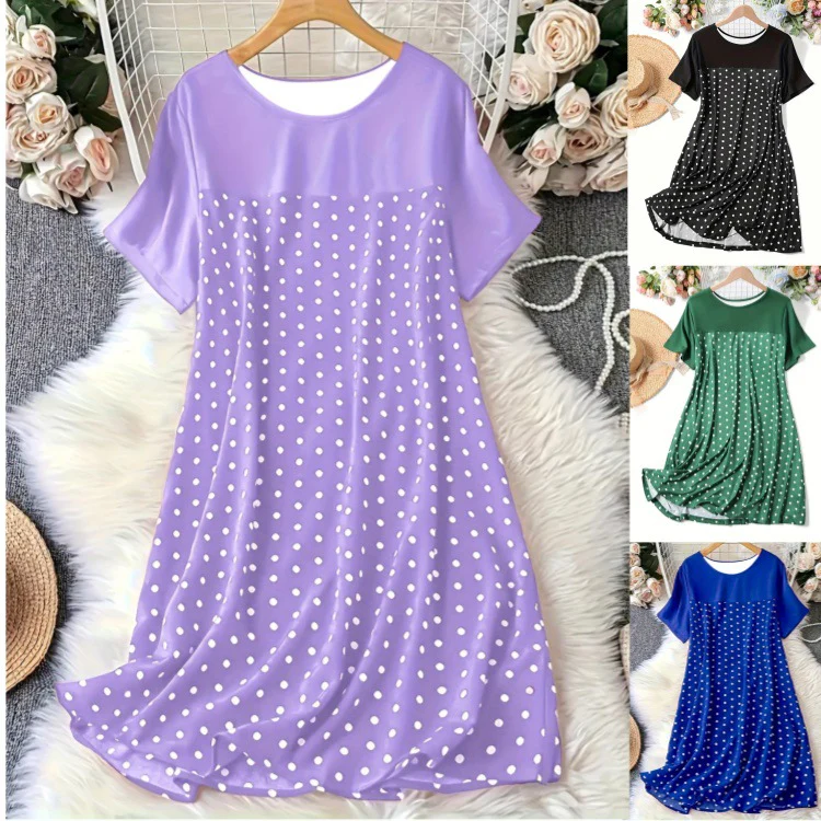 Damen Kurzarm Kleid mit Punkten R&B