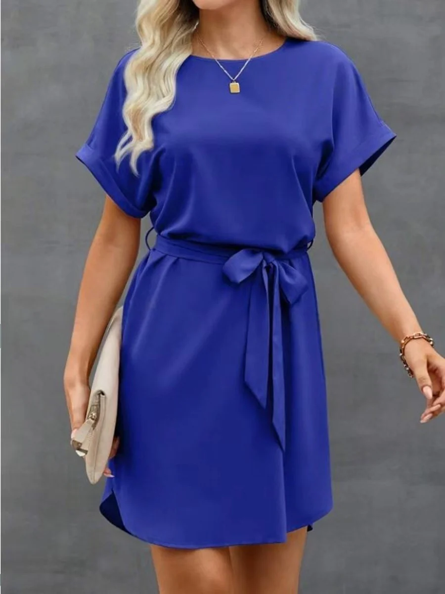Damen Kurzarm Kleid mit Taillengürtel und lässigem Schnitt R&B - Image 9