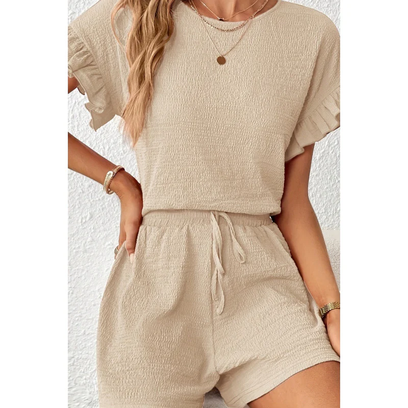 Damen Kurzarm-Overall mit Rüschendetails und Bindegürtel R&B - Image 17