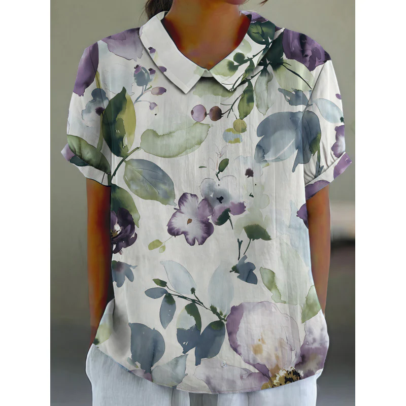 Damen Kurzarmbluse mit floralen Akzenten und klassischem Kragen R&B - Image 38