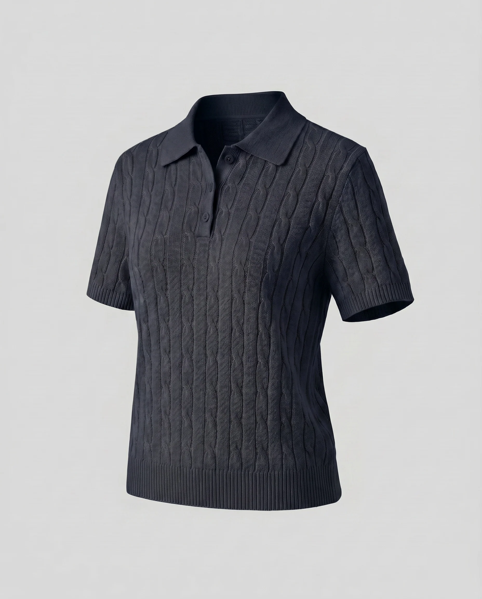 Damen kurzärmeliges Polohemd mit eleganten Zopfmuster - Image 7