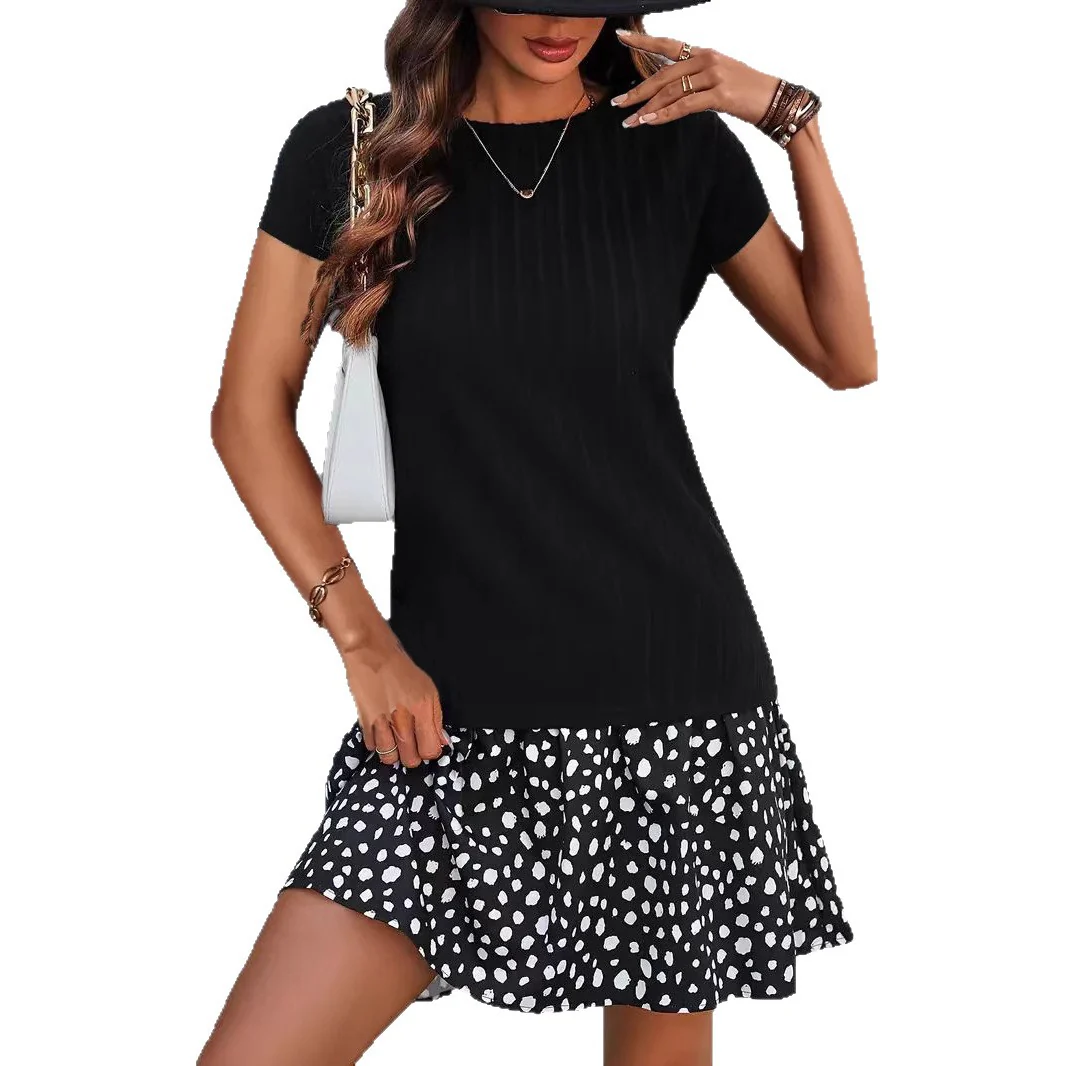 Damen Kurzarmkleid mit einem eleganten gestreiften Oberteil und verspieltem Rock R&B - Image 5