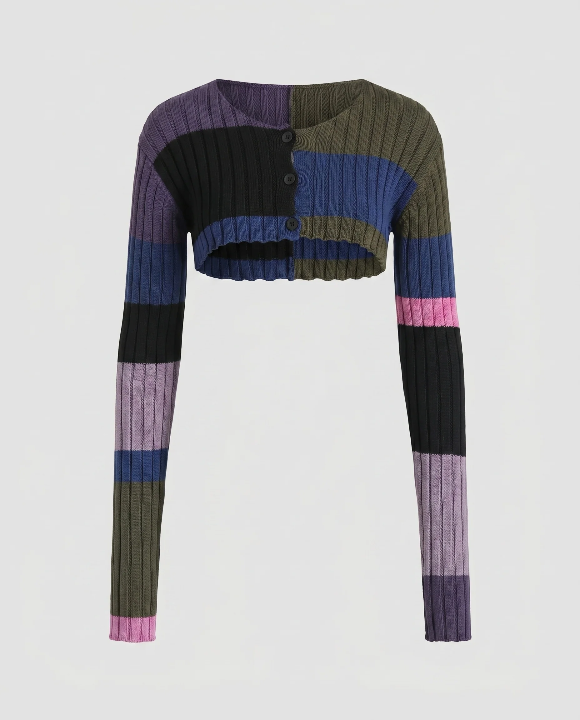 Damen kurzärmliges Crop-Top mit auffälligem Ripp-Design und farbigen Akzenten - Image 5